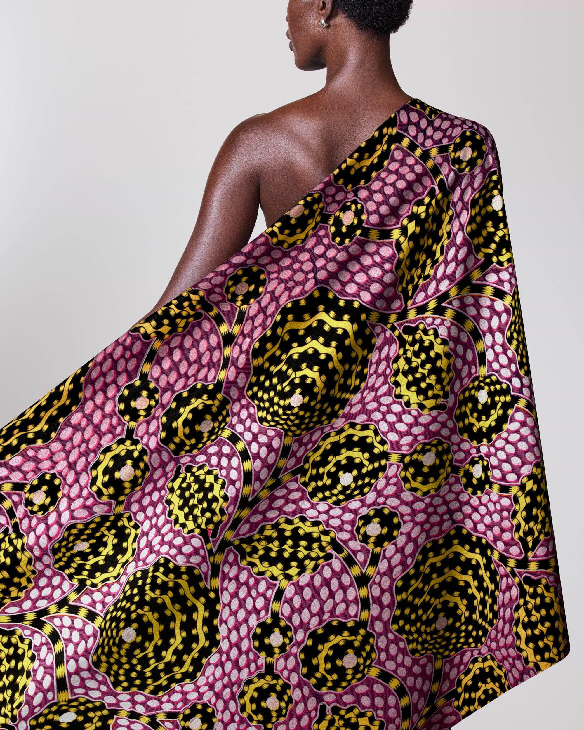 Vibrant pink black yellow patterned wax hollandais vlw5069.013