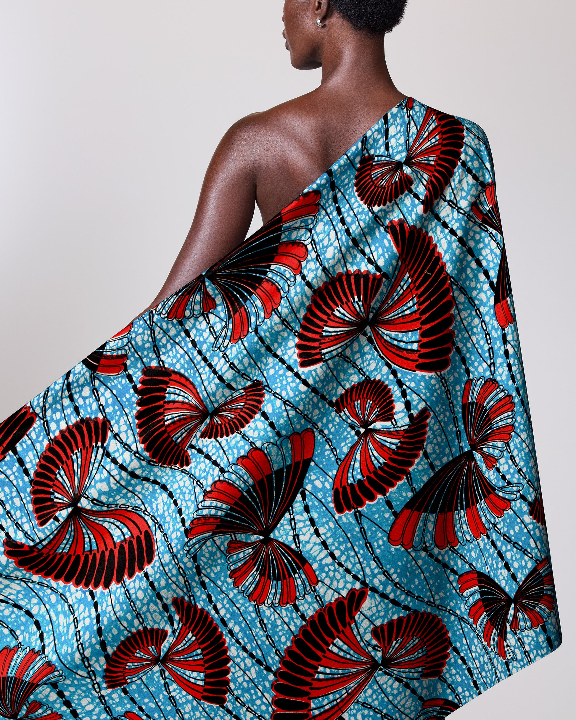 Vibrant blue red patterned fabric wax hollandais vlw5154.002