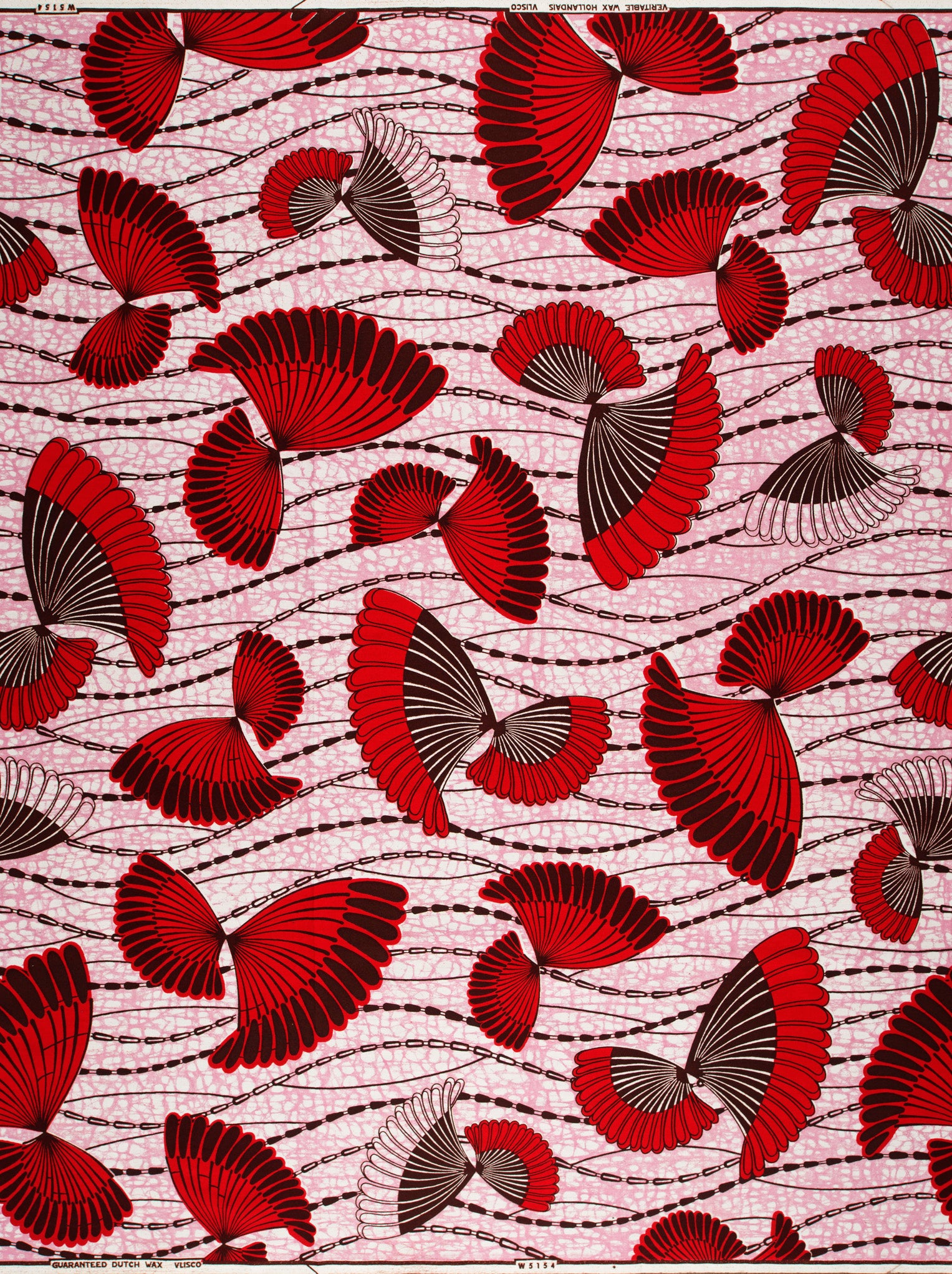 Vibrant red black fan-shaped motifs wax hollandais vlw5154.006