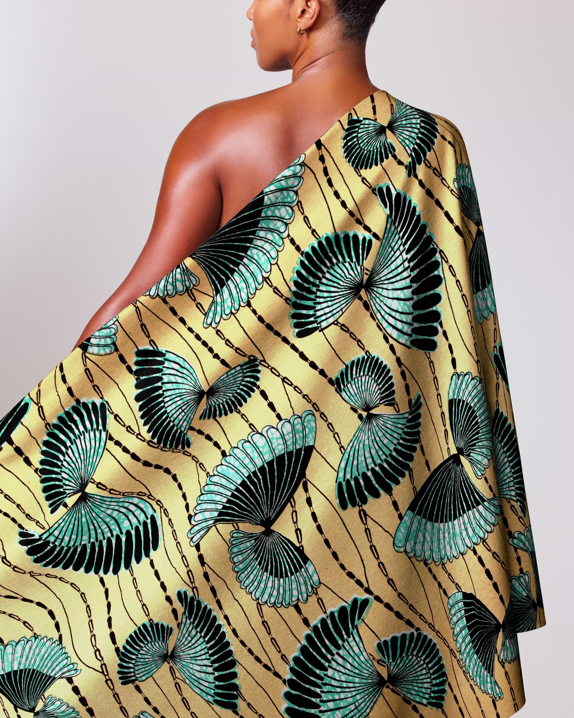 Vibrant yellow one-shoulder dress adorned wax hollandais vlw5154.007