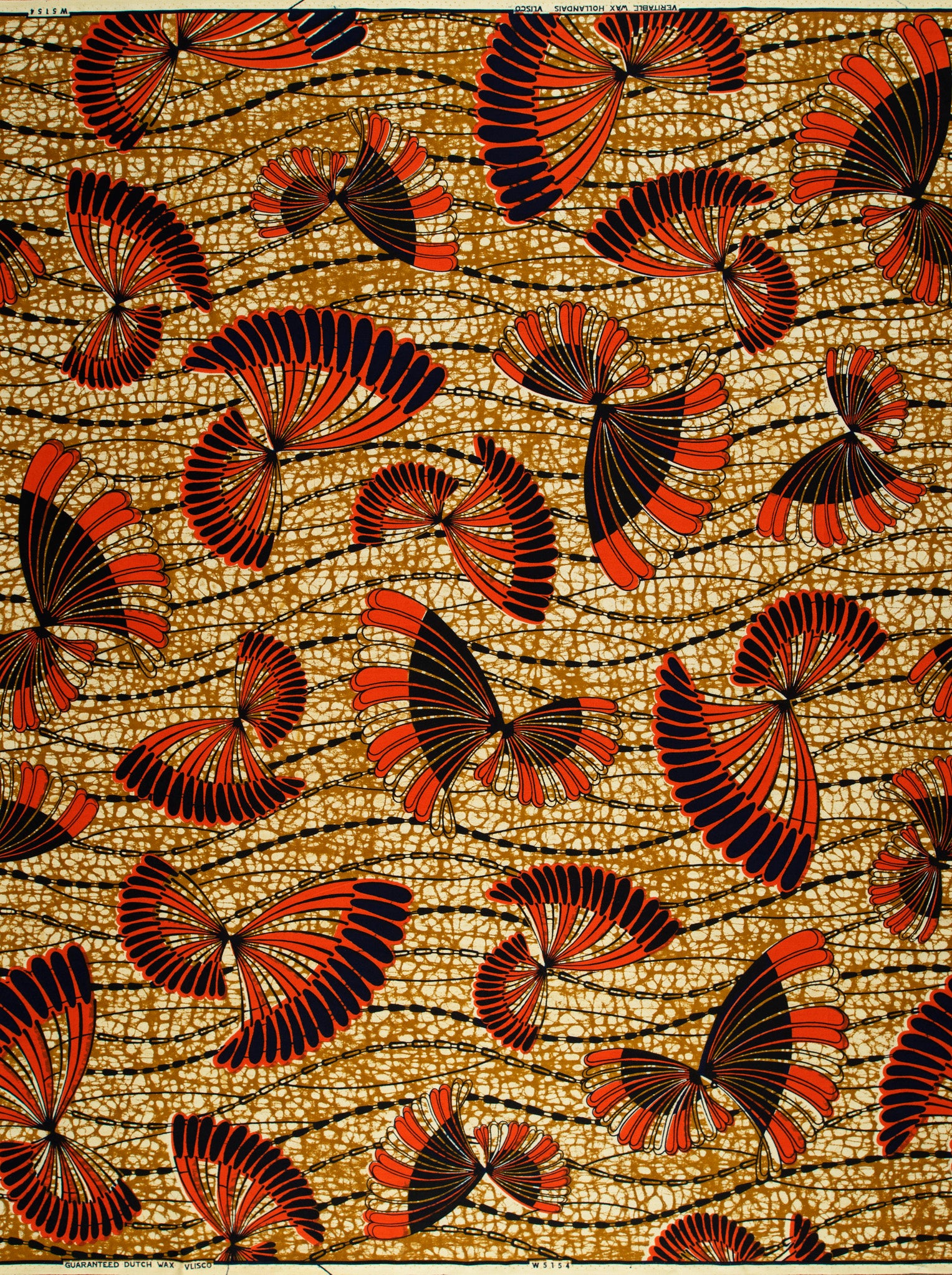 Vibrant red black fan-shaped motifs wax hollandais vlw5154.010