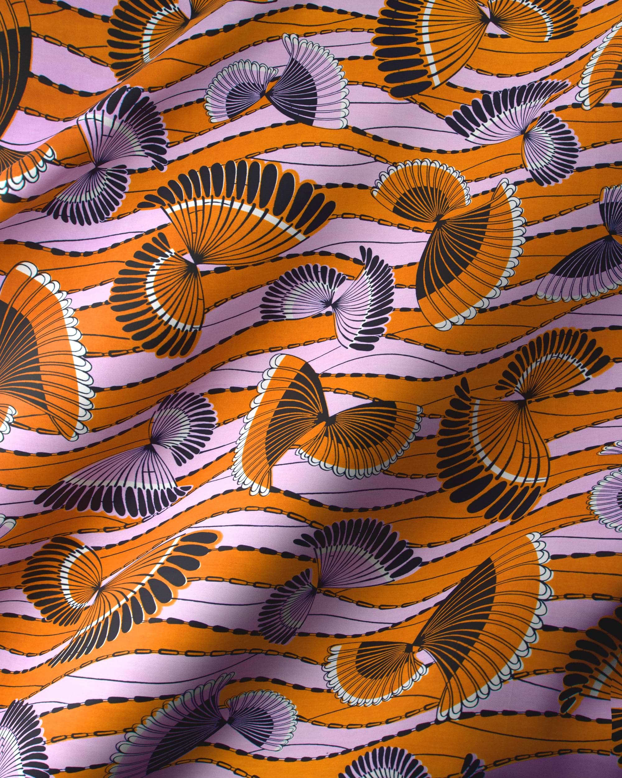 Vibrant orange lavender fabric bold wax hollandais vlw5154.011