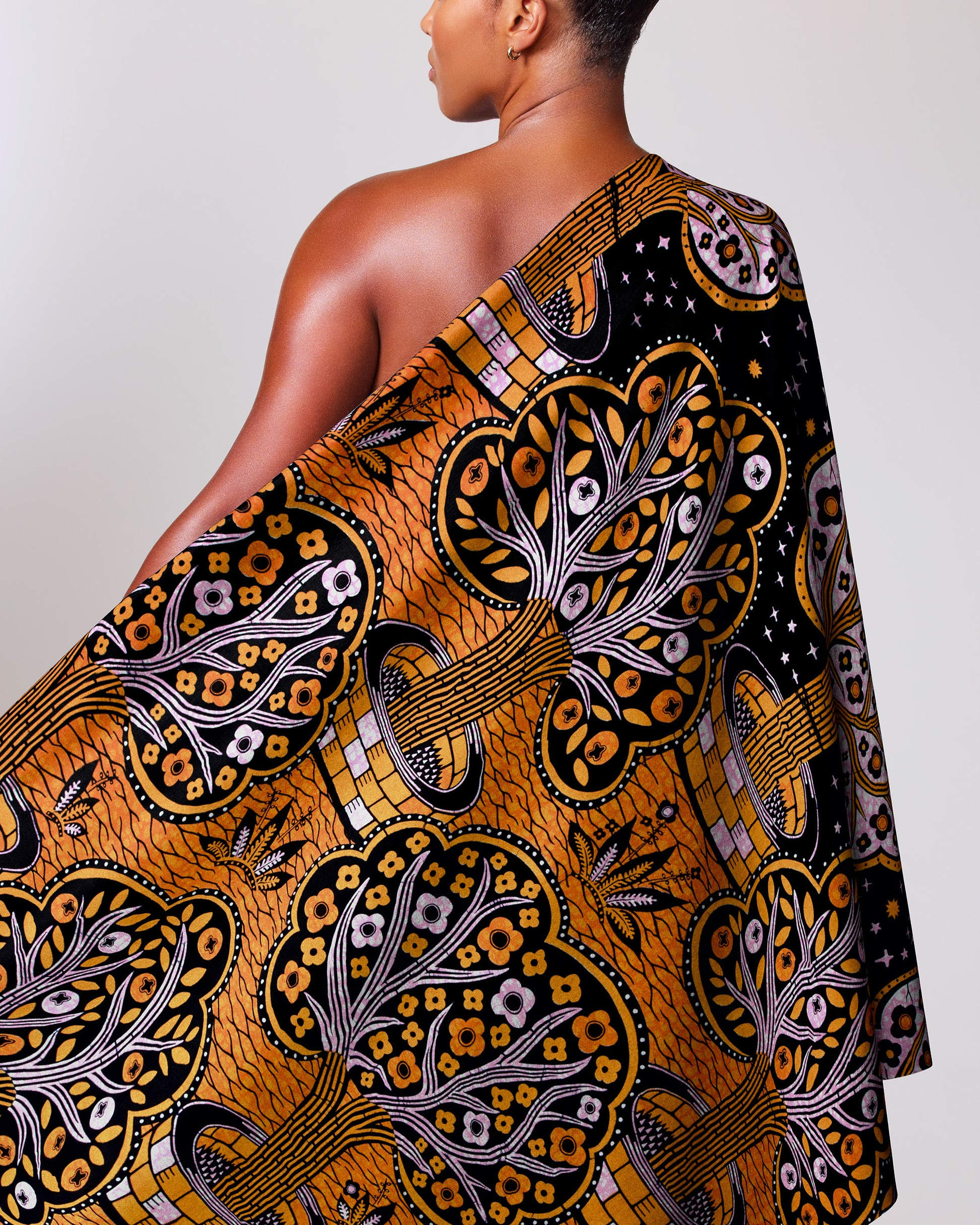 Vibrant orange black patterned fabric wax hollandais vlw5403.001