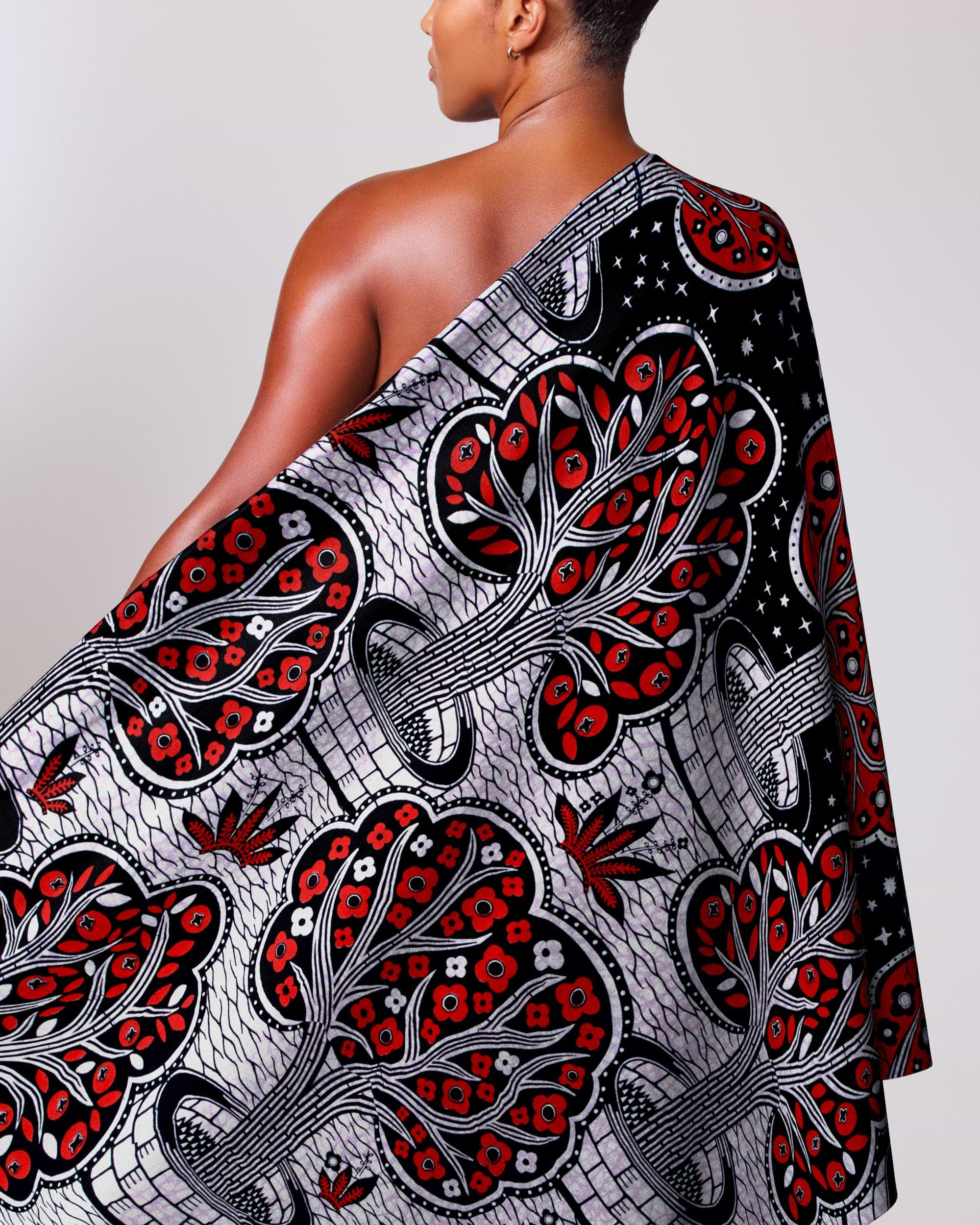 One-shoulder wrap dress bold red wax hollandais vlw5403.004