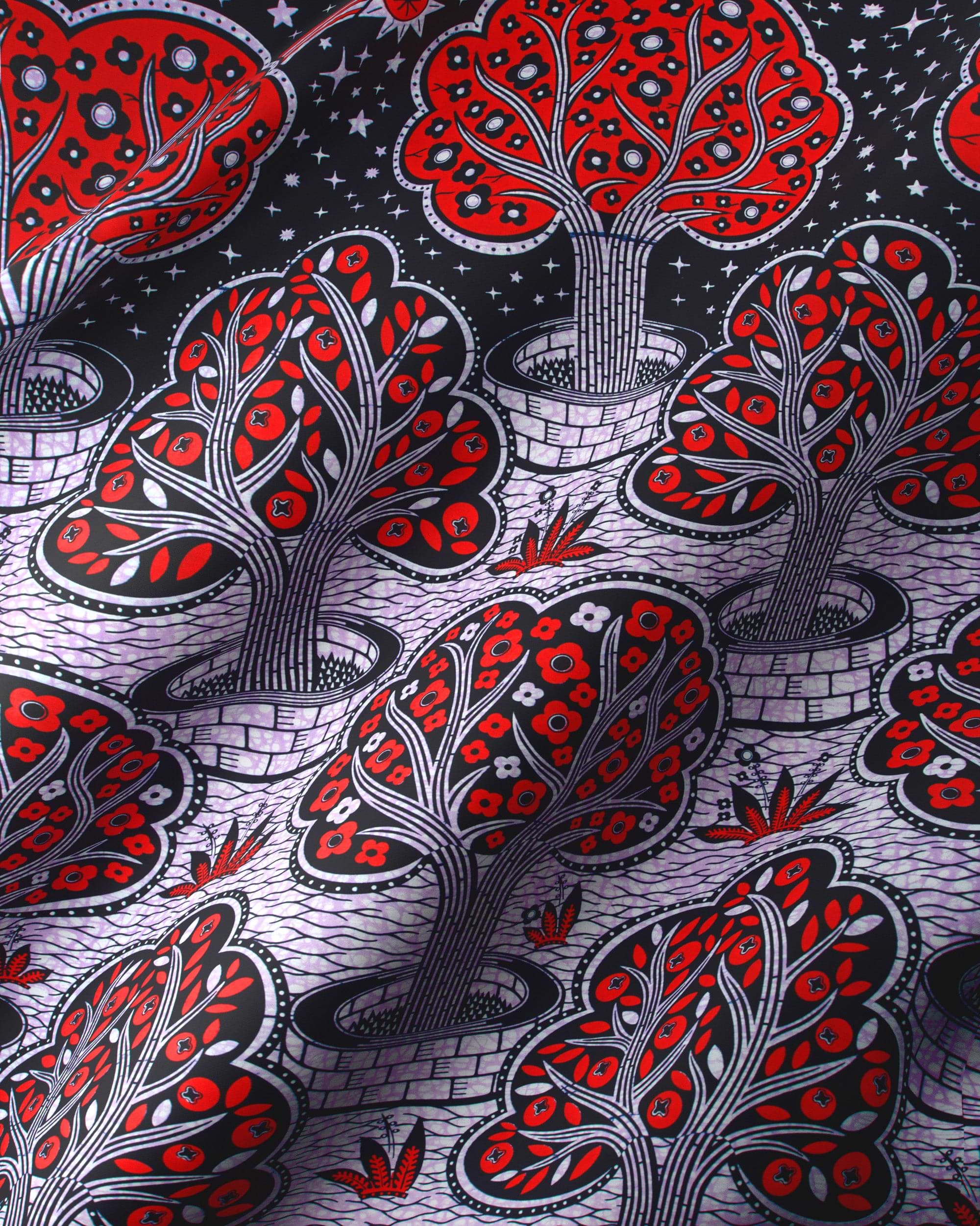 Black fabric pattern stylized red wax hollandais vlw5403.004
