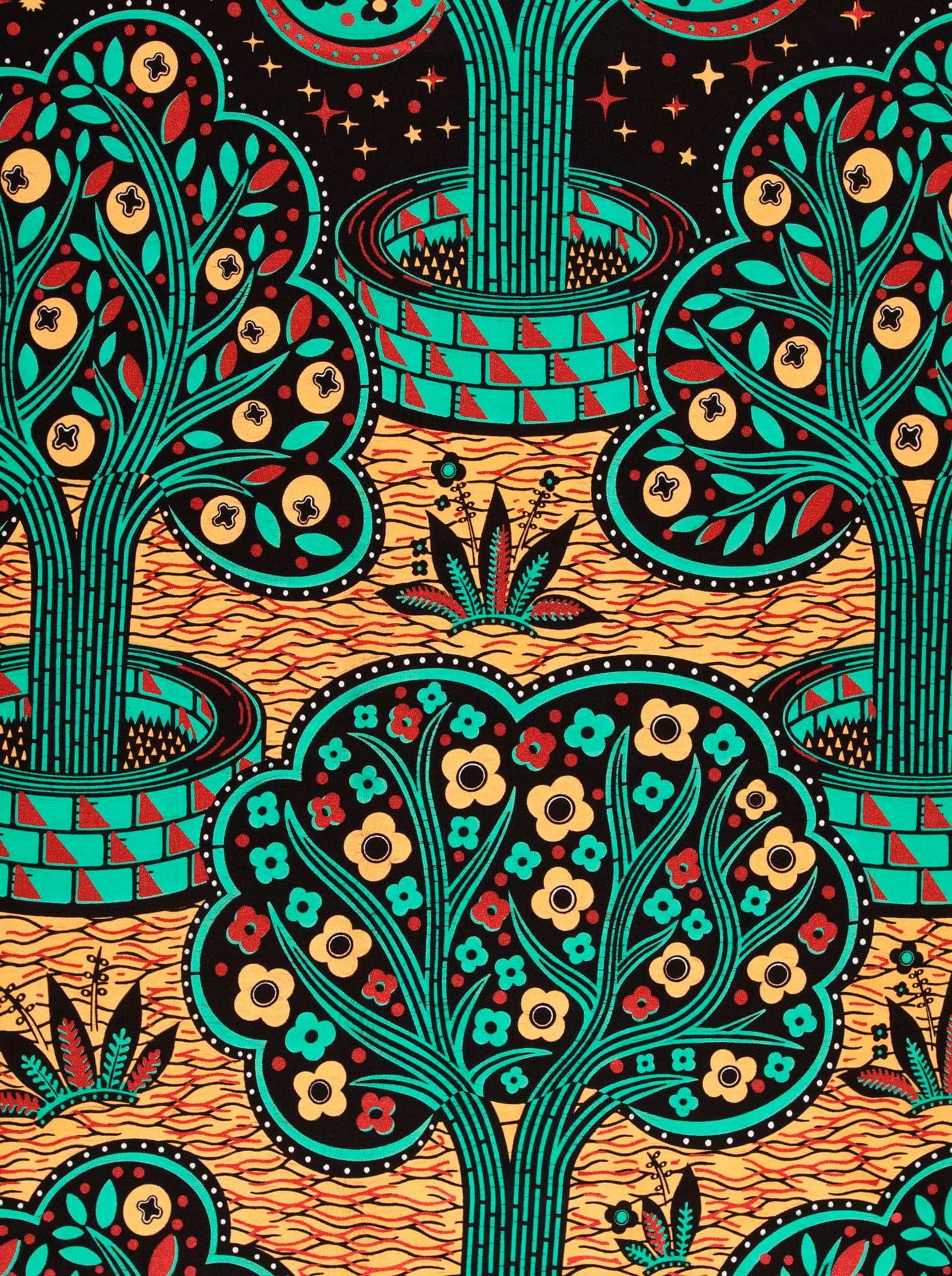Vibrant teal orange patterned fabric wax hollandais vlw5403.007