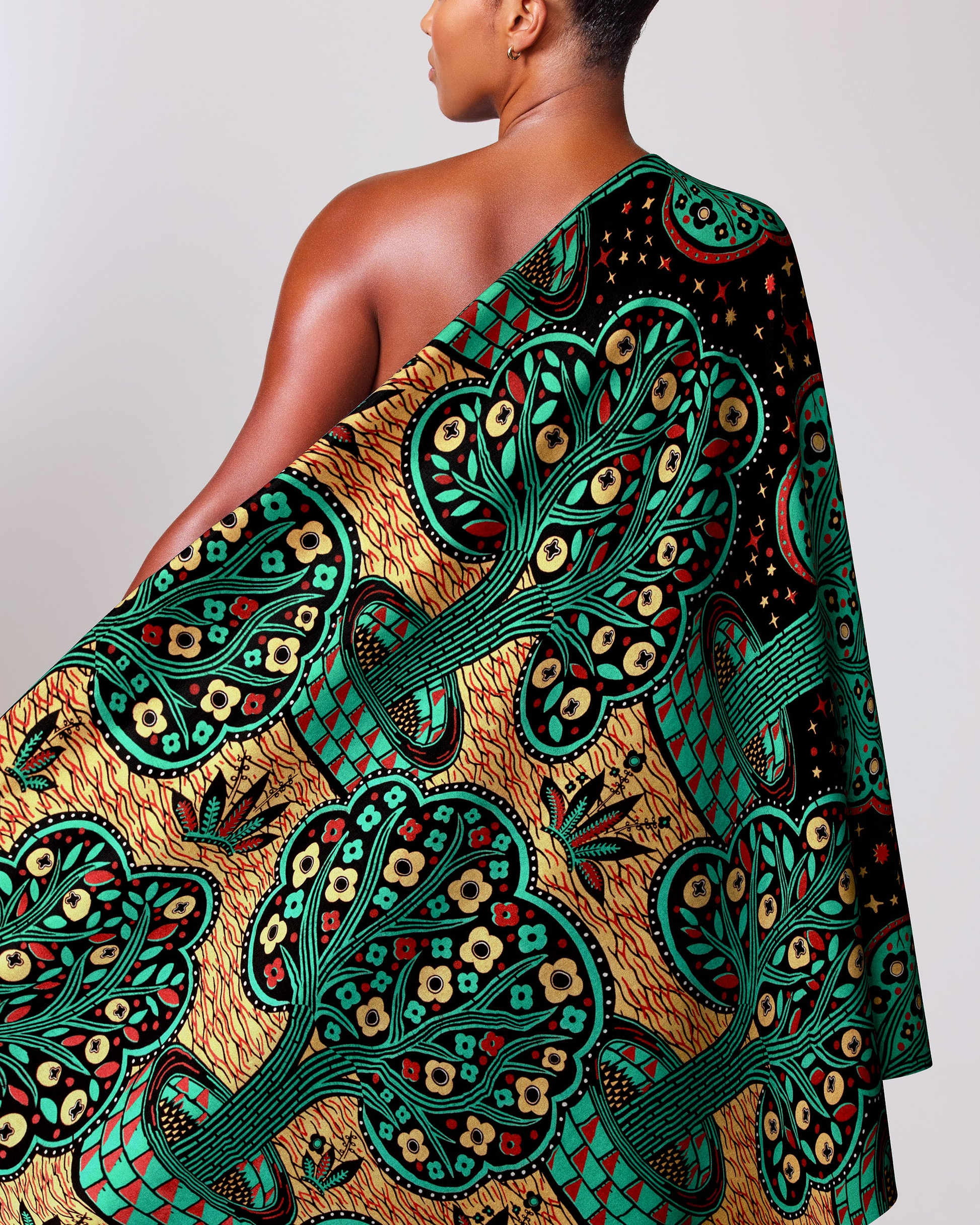 Vibrant one-shoulder wrap dress made wax hollandais vlw5403.007