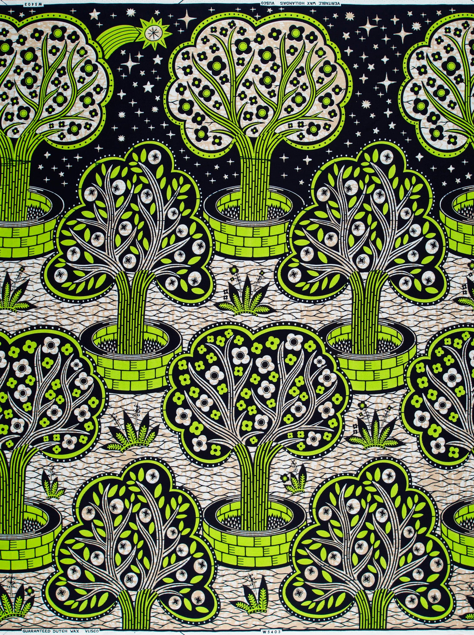 Vibrant lime green black patterned wax hollandais vlw5403.008