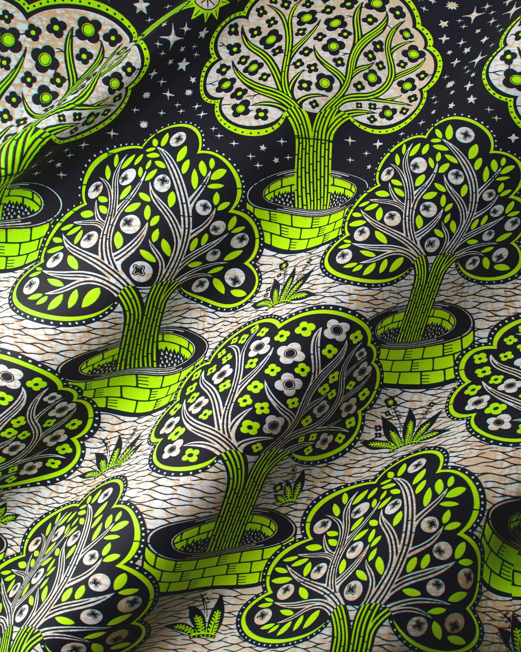 Vibrant lime green stylized trees wax hollandais vlw5403.008