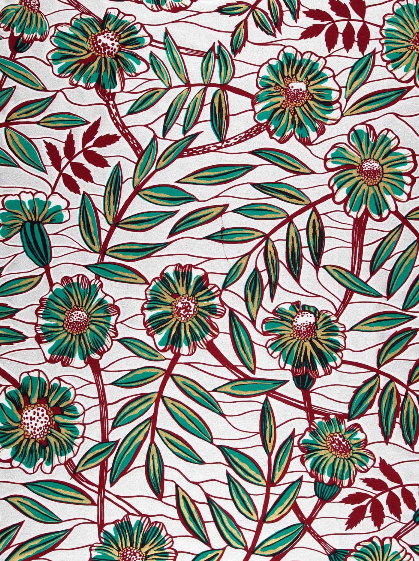 Green maroon floral-patterned fabric stylized wax glitterglam vlw6087.019
