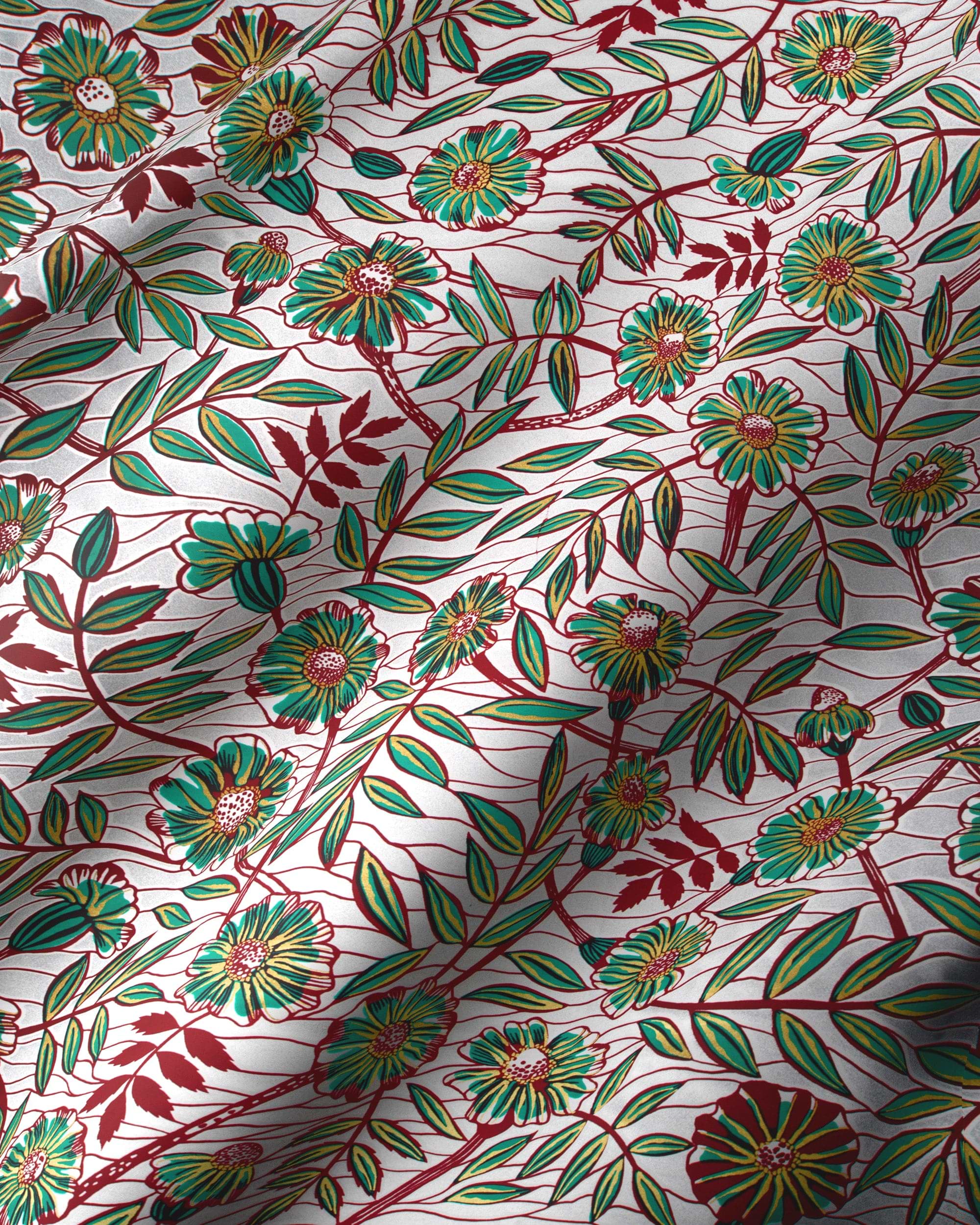 White fabric pattern green maroon wax glitterglam vlw6087.019