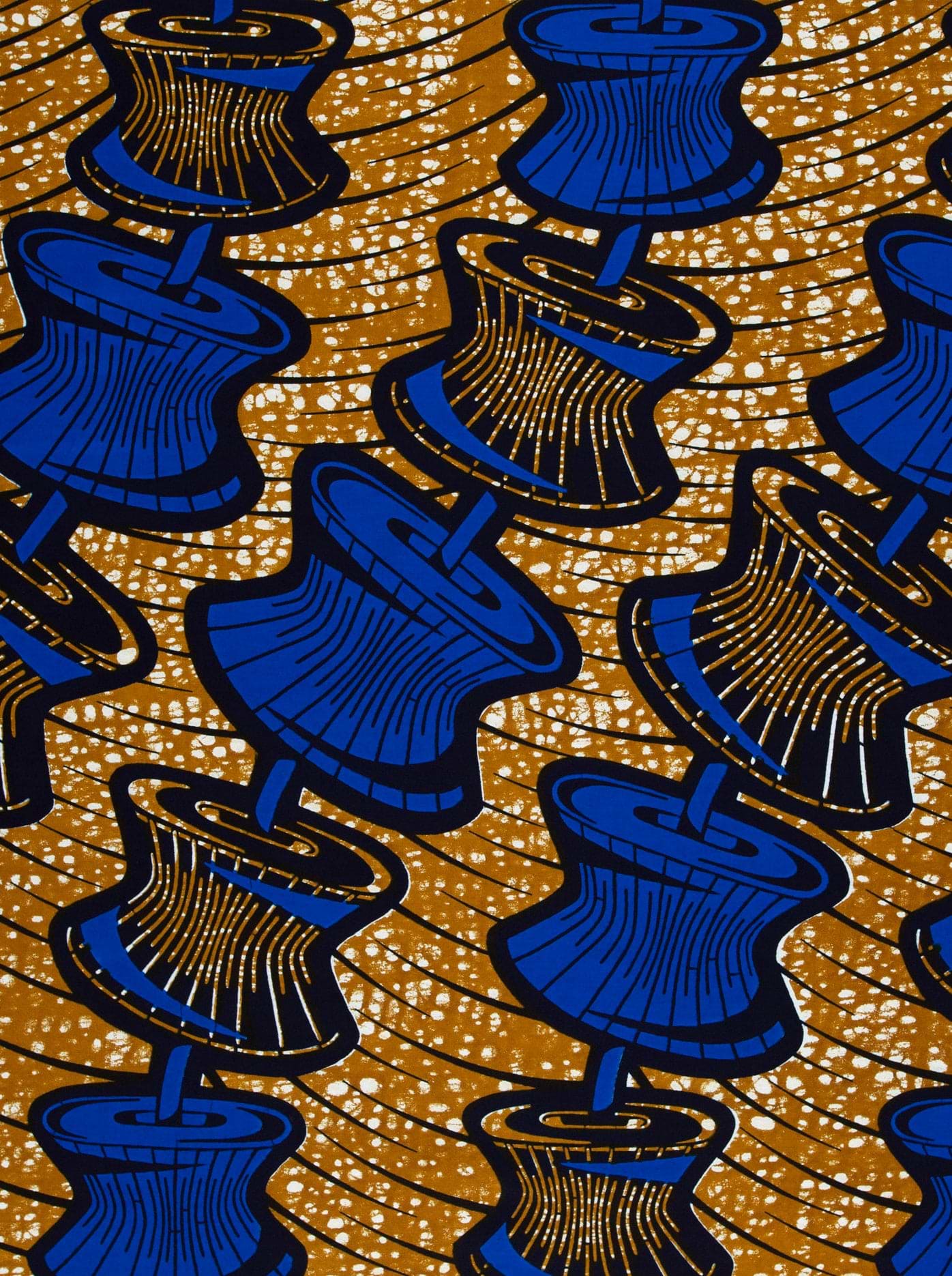 Blue spool-shaped motifs black outlines wax hollandais vlw6165.004