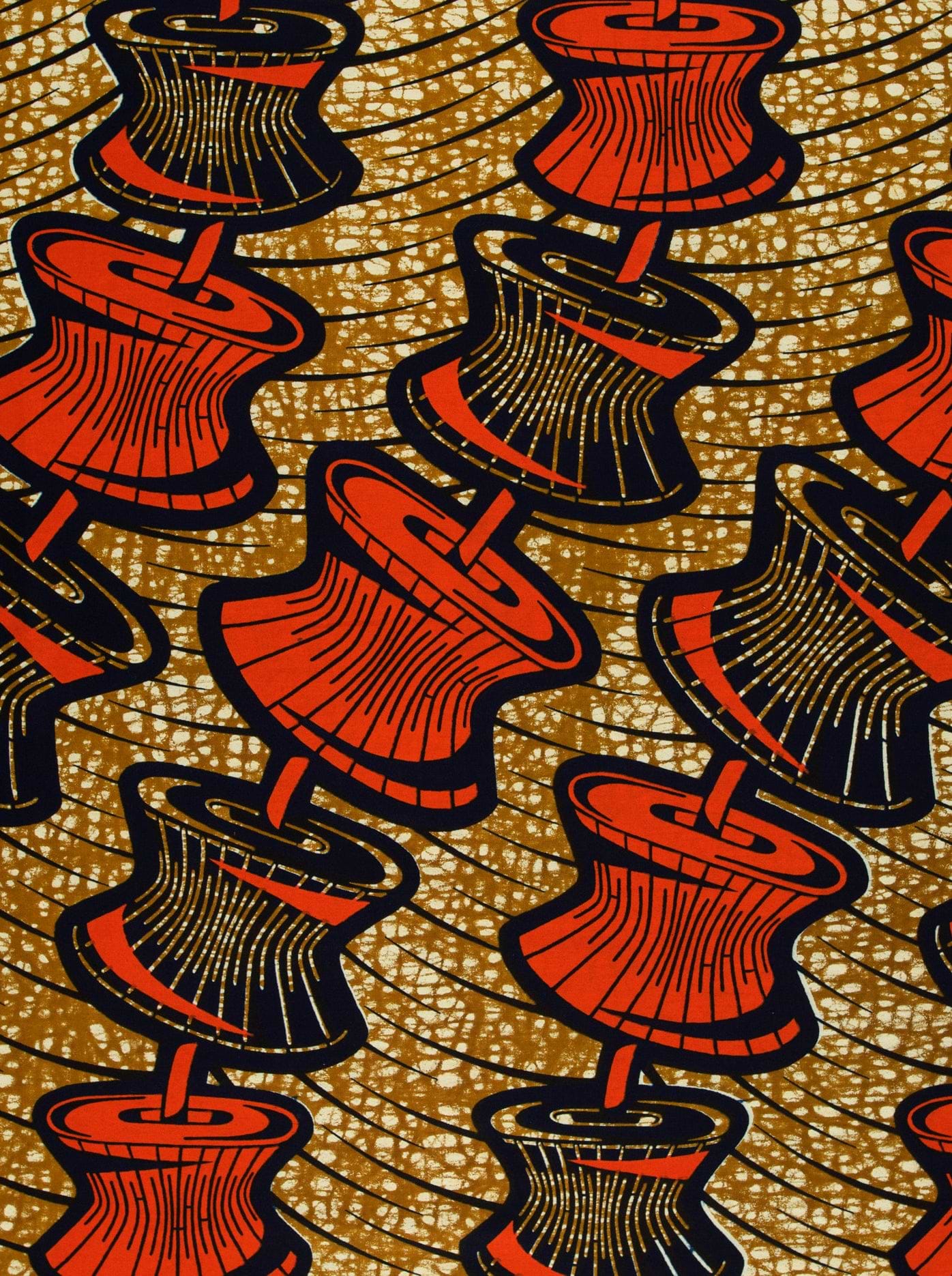Red black spool-shaped motifs textured wax hollandais vlw6165.005