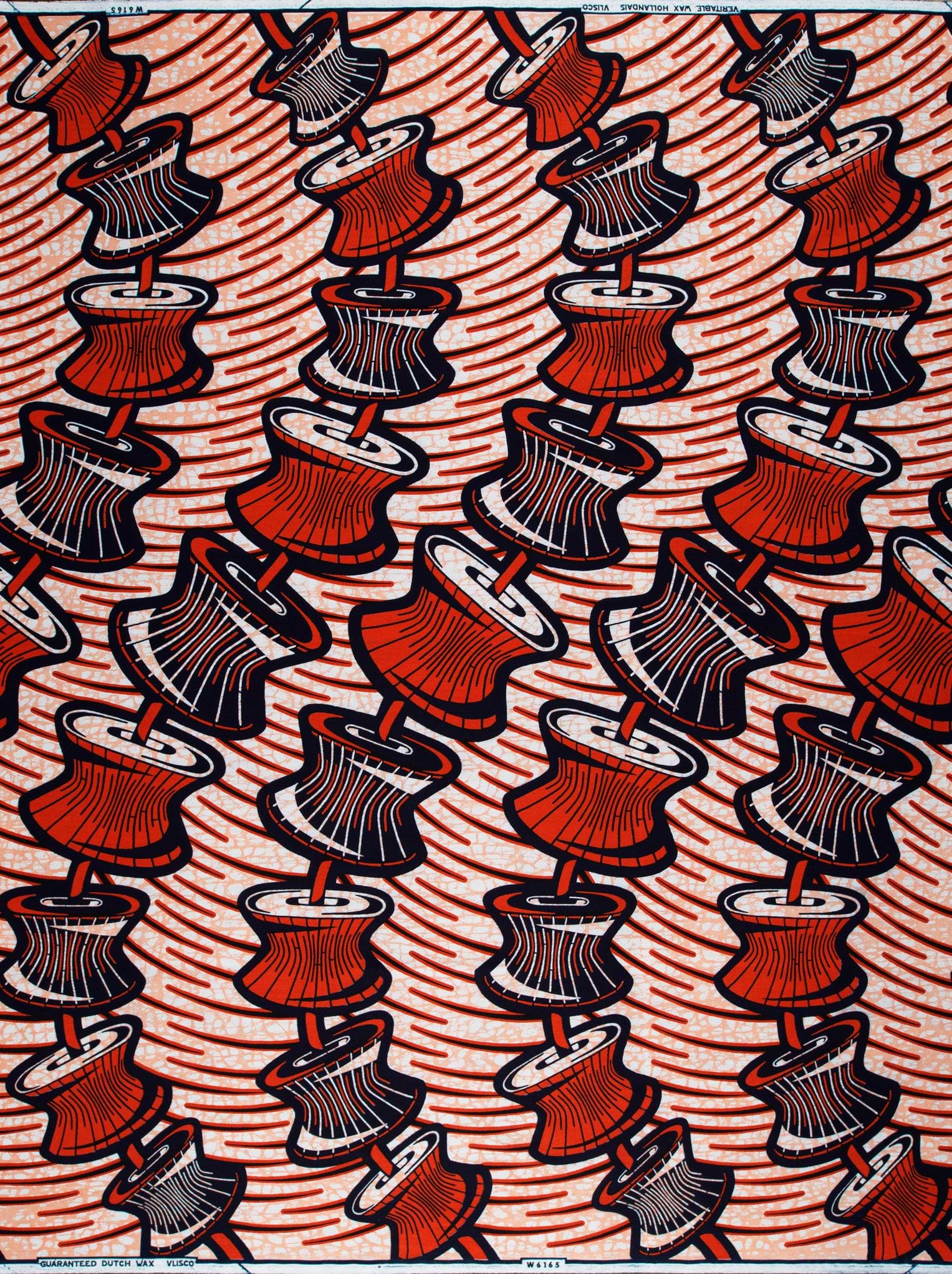 Red black spool-shaped motifs patterned wax hollandais vlw6165.007