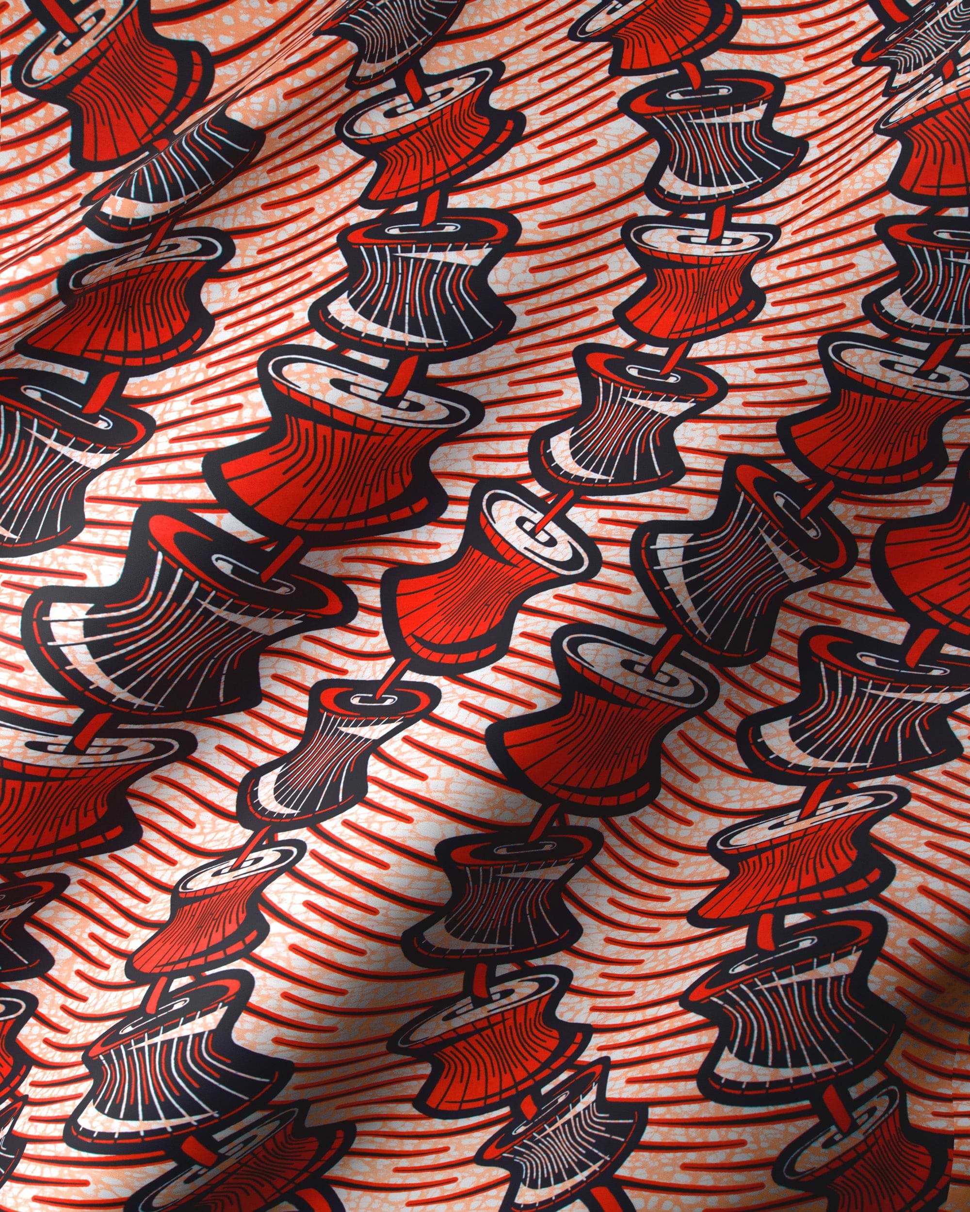 Vibrant red black patterned fabric wax hollandais vlw6165.007