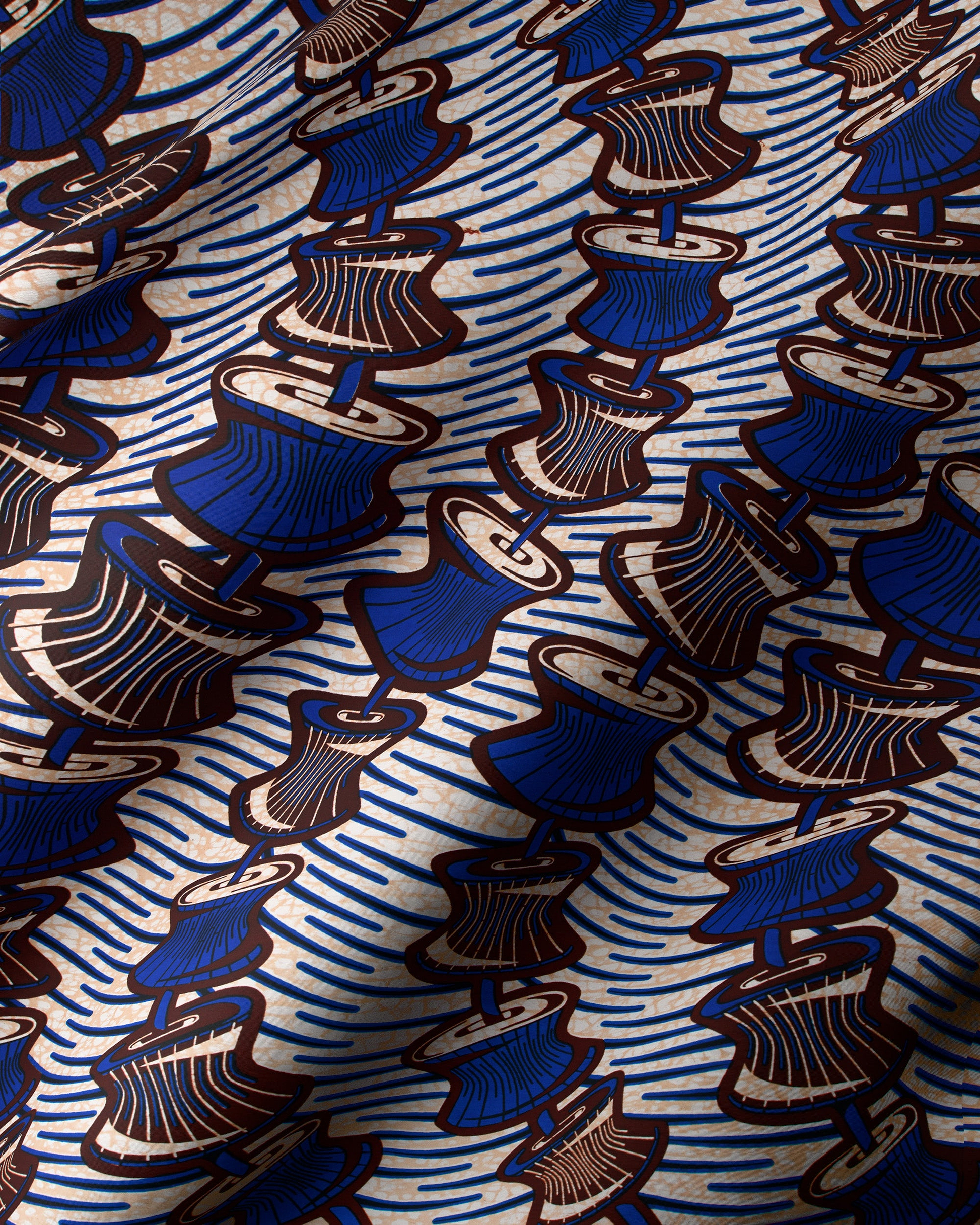 Blue brown patterned fabric design wax hollandais vlw6165.009