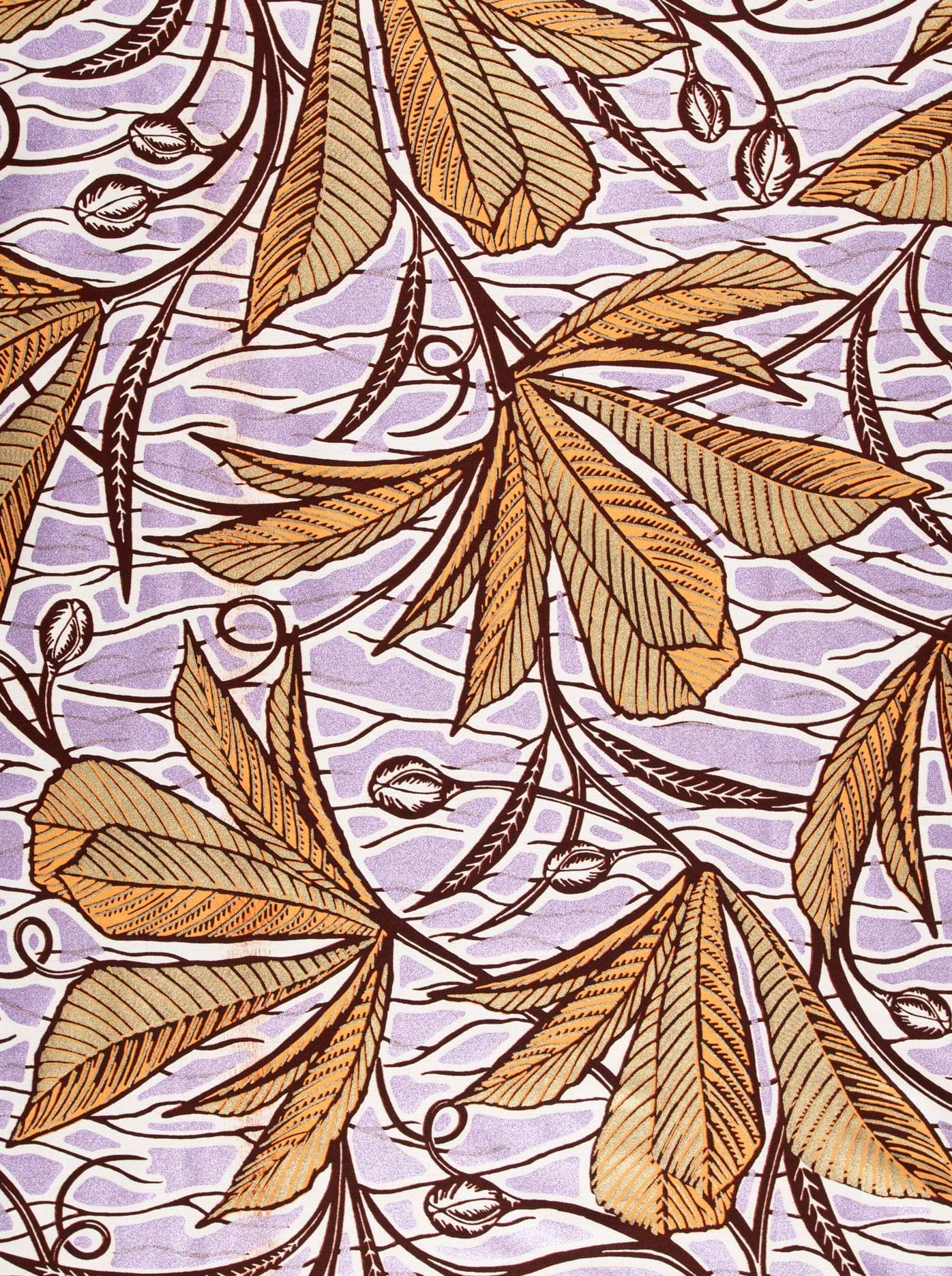 Patterned fabric stylized golden-brown leaves wax glitterglam vlw6198.021