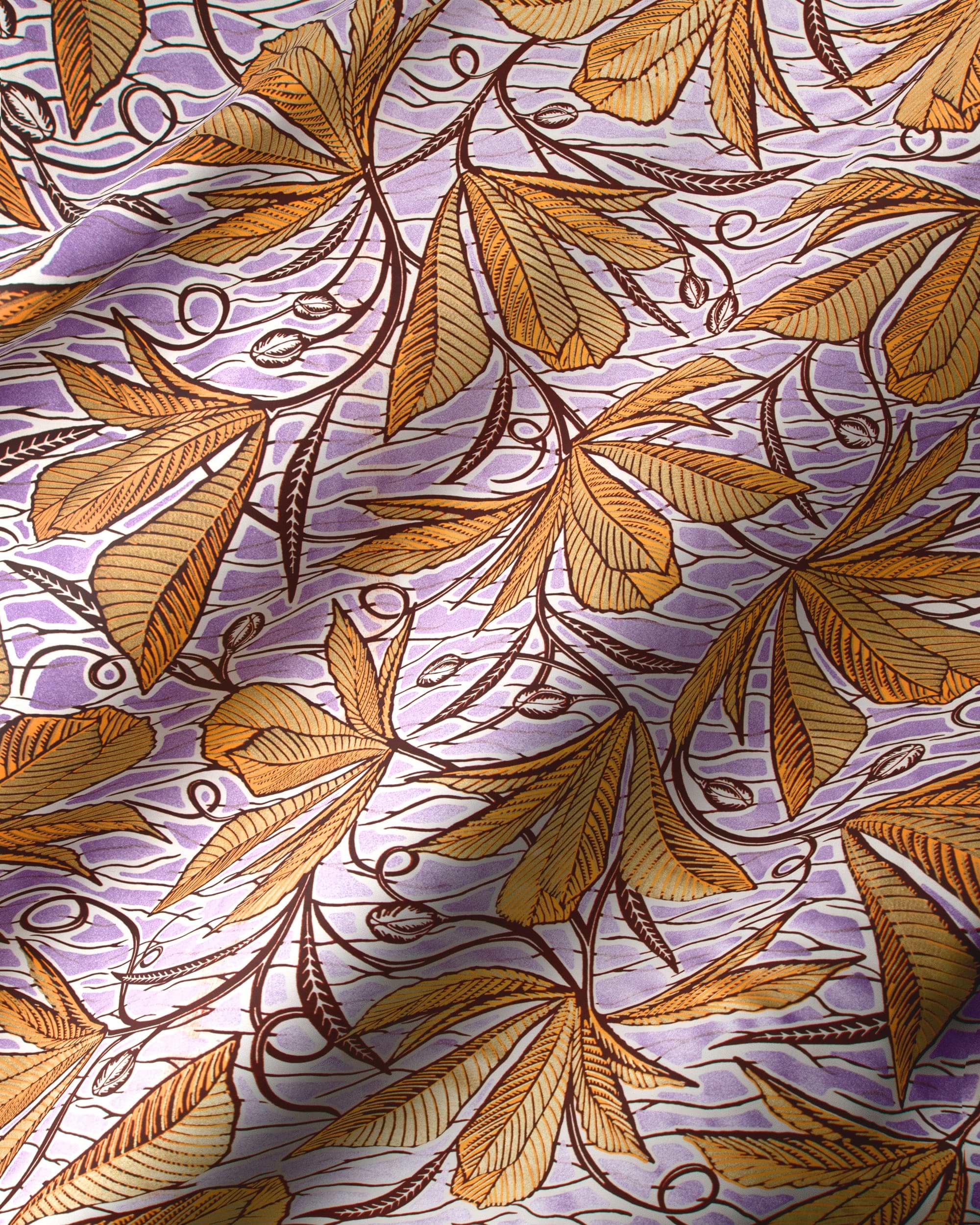 Purple fabric pattern golden-brown leaves wax glitterglam vlw6198.021