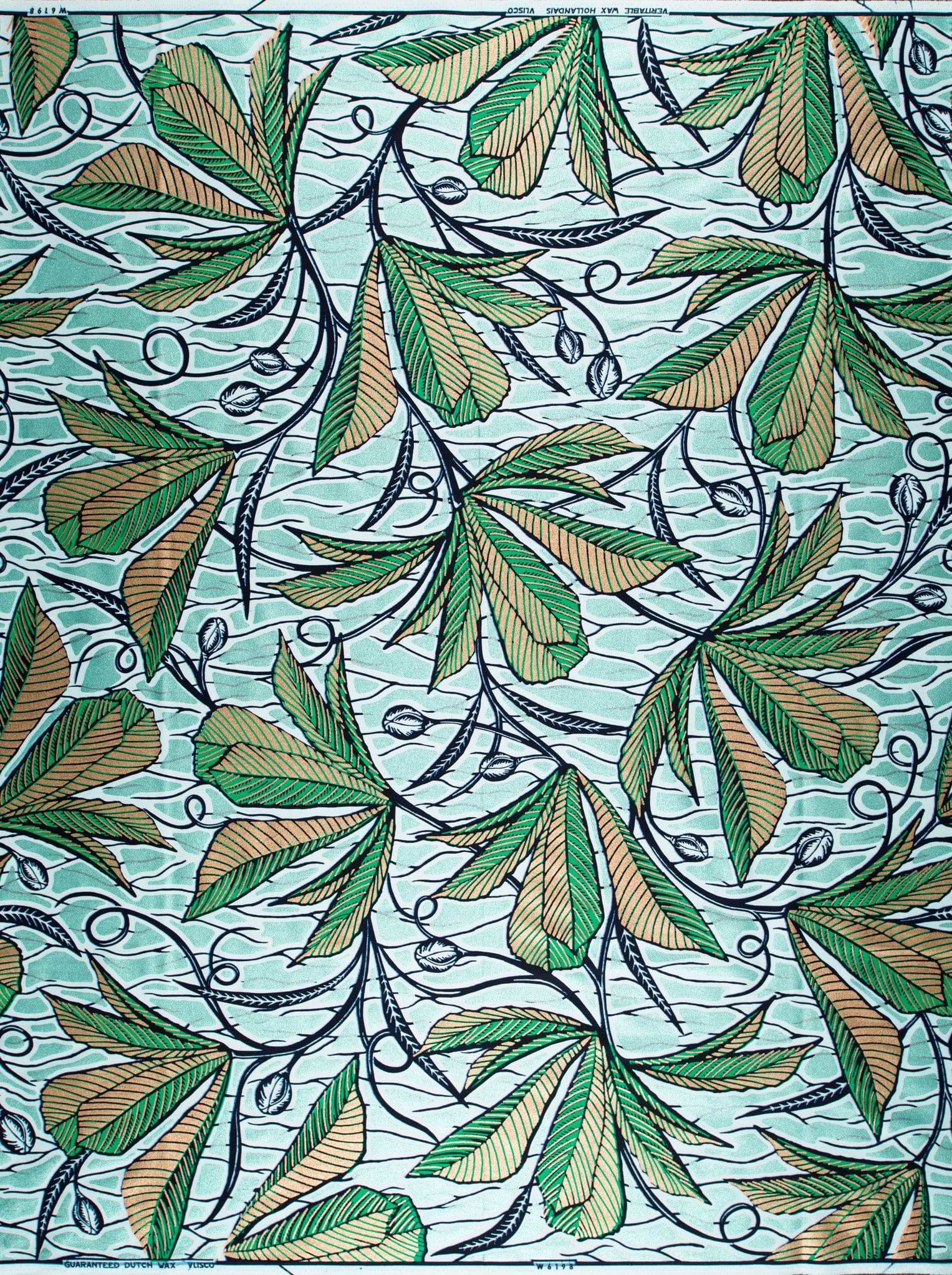 Vibrant green brown leaf patterned wax glitterglam vlw6198.022