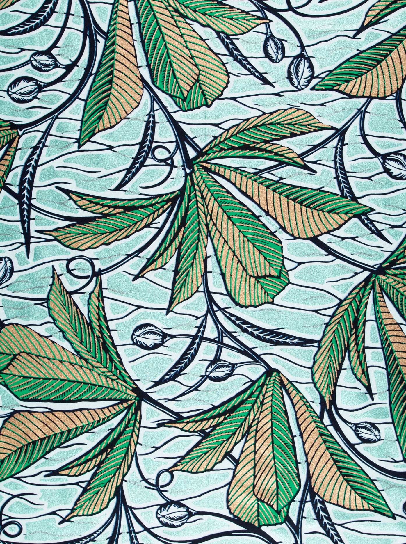 Vibrant green beige leaf pattern wax glitterglam vlw6198.022