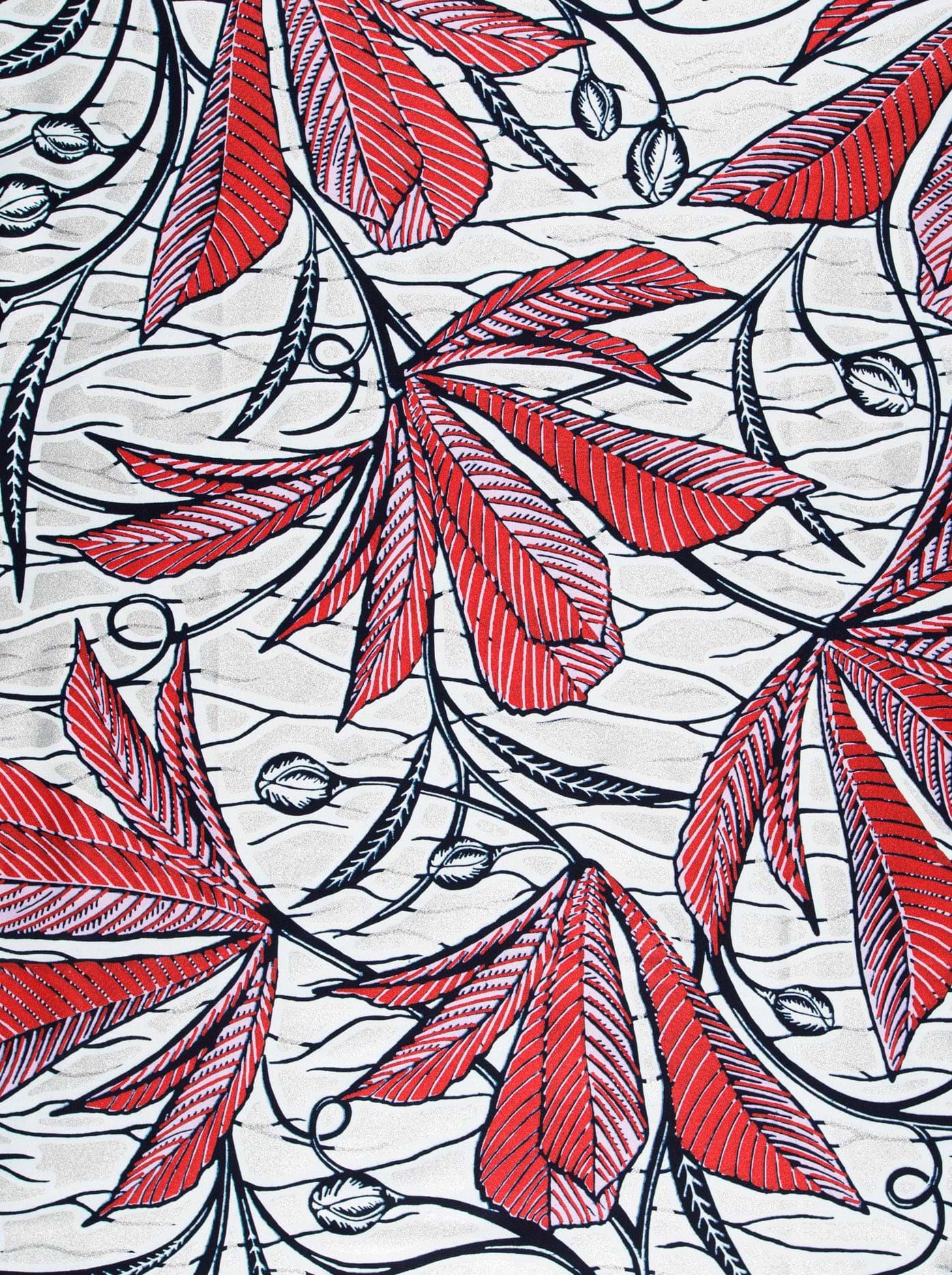 Red maple leaf patterned fabric wax glitterglam vlw6198.023