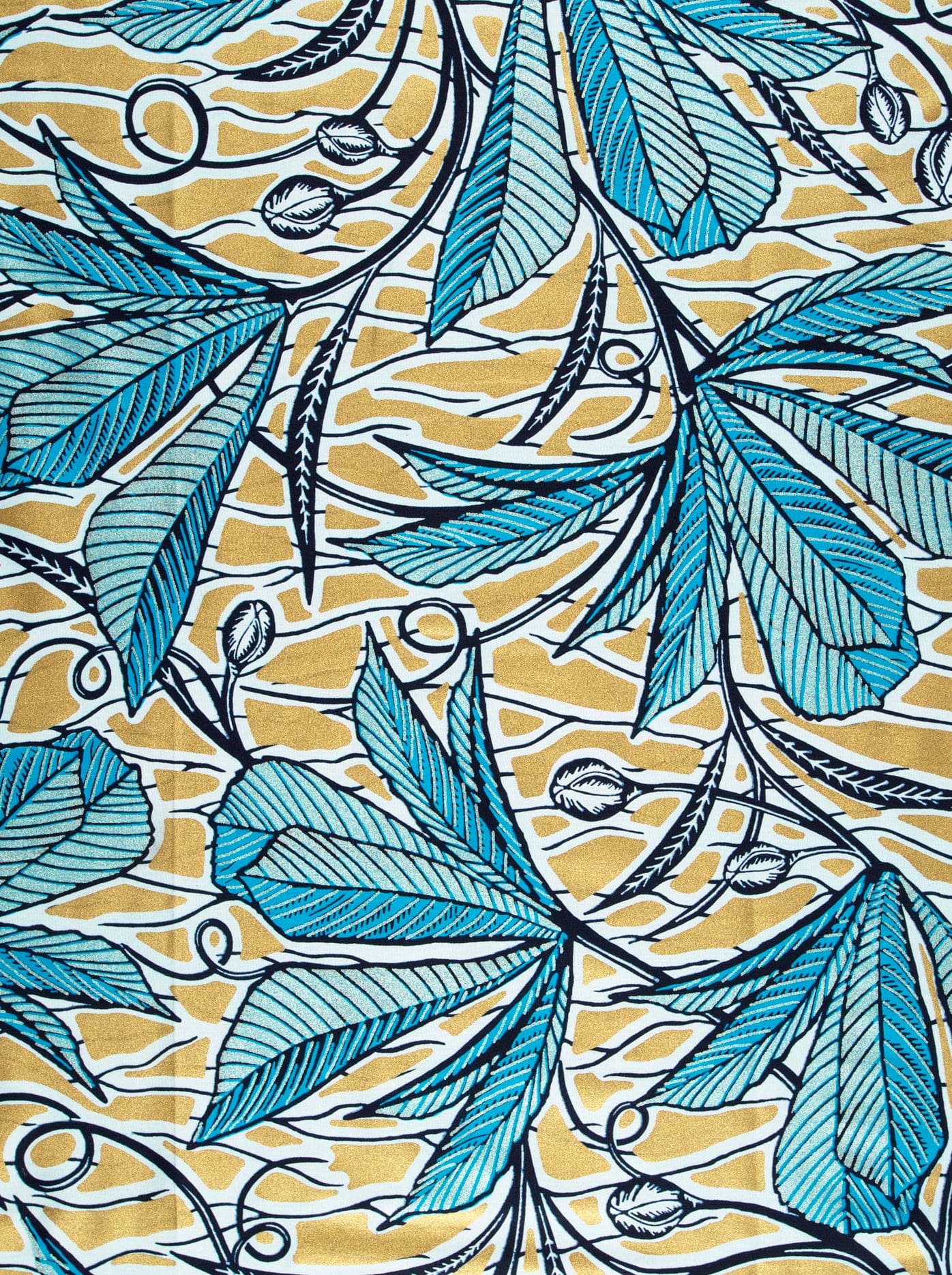 Vibrant turquoise leaves black outlines wax glitterglam vlw6198.024