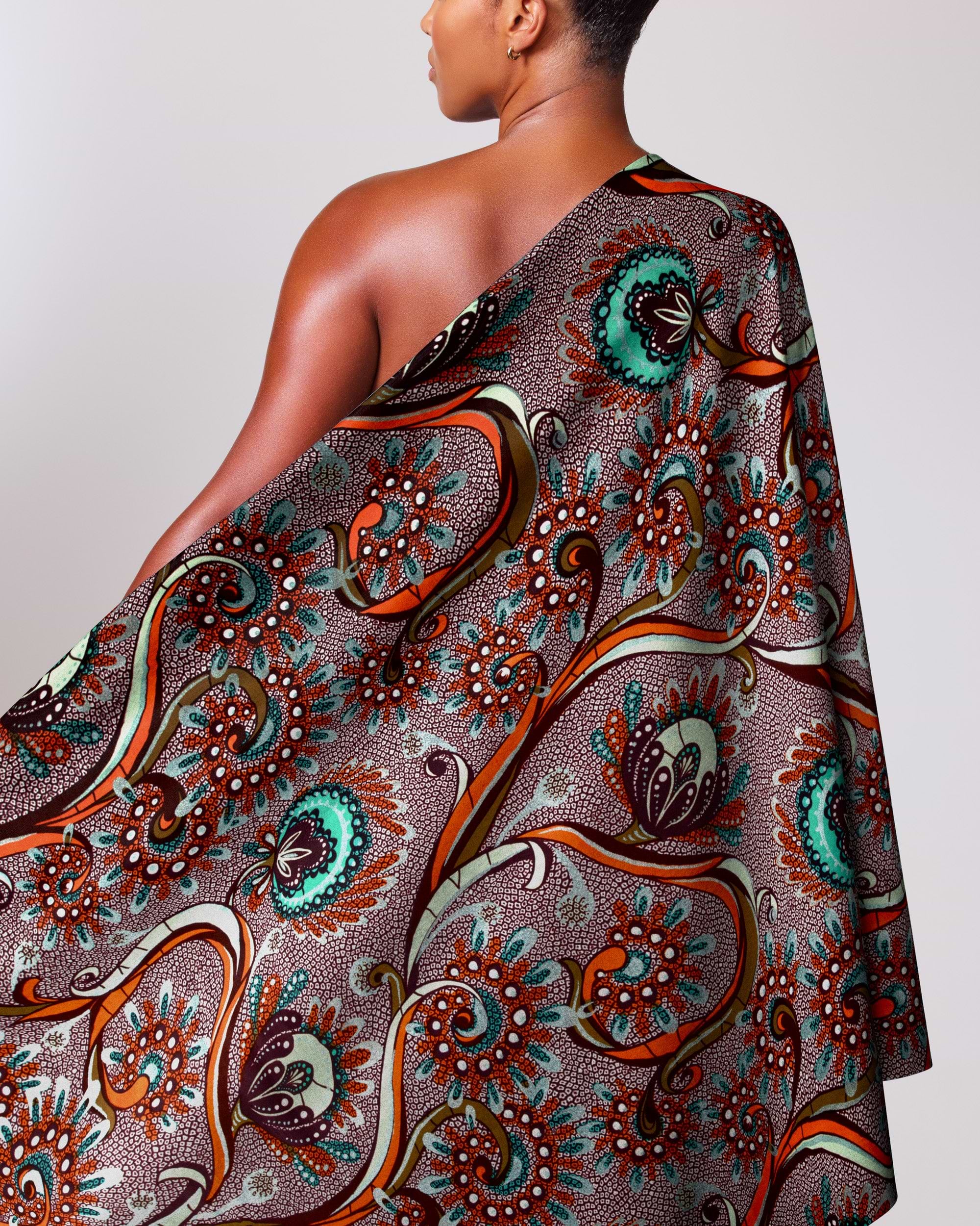 One-shoulder wrap dress vibrant african satin royal vlw7064.005