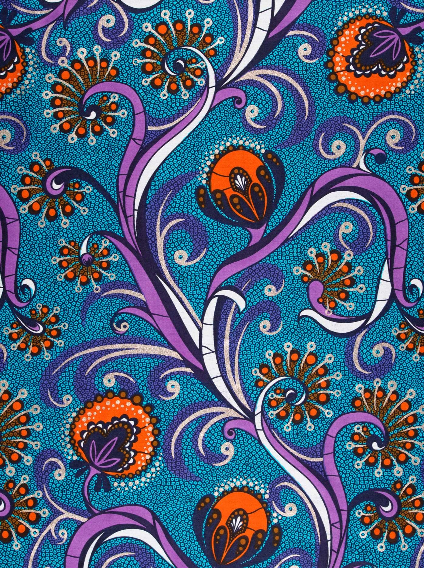 Vibrant blue african print fabric satin royal vlw7064.007