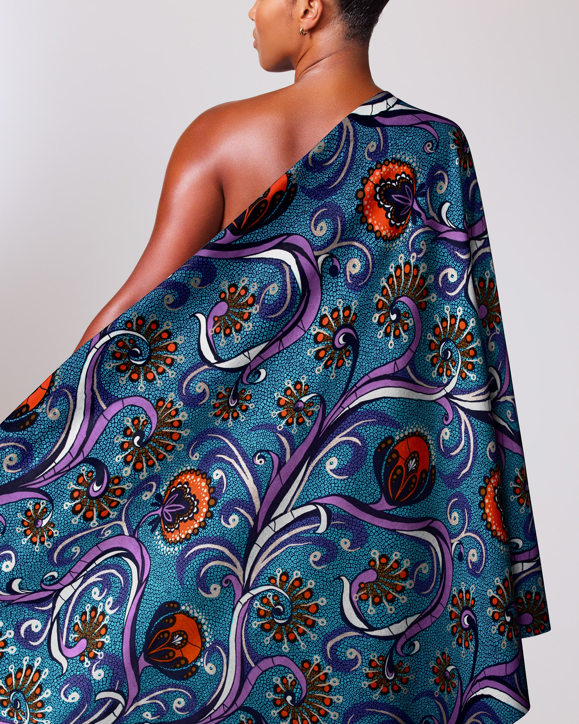 Vibrant teal one-shoulder wrap dress satin royal vlw7064.007