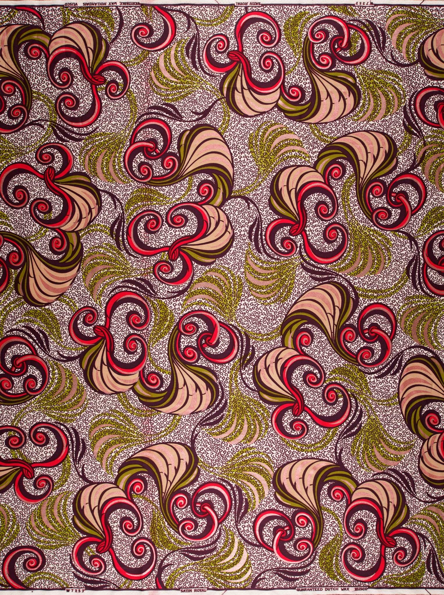 Vibrant red beige olive green satin royal vlw7252.004