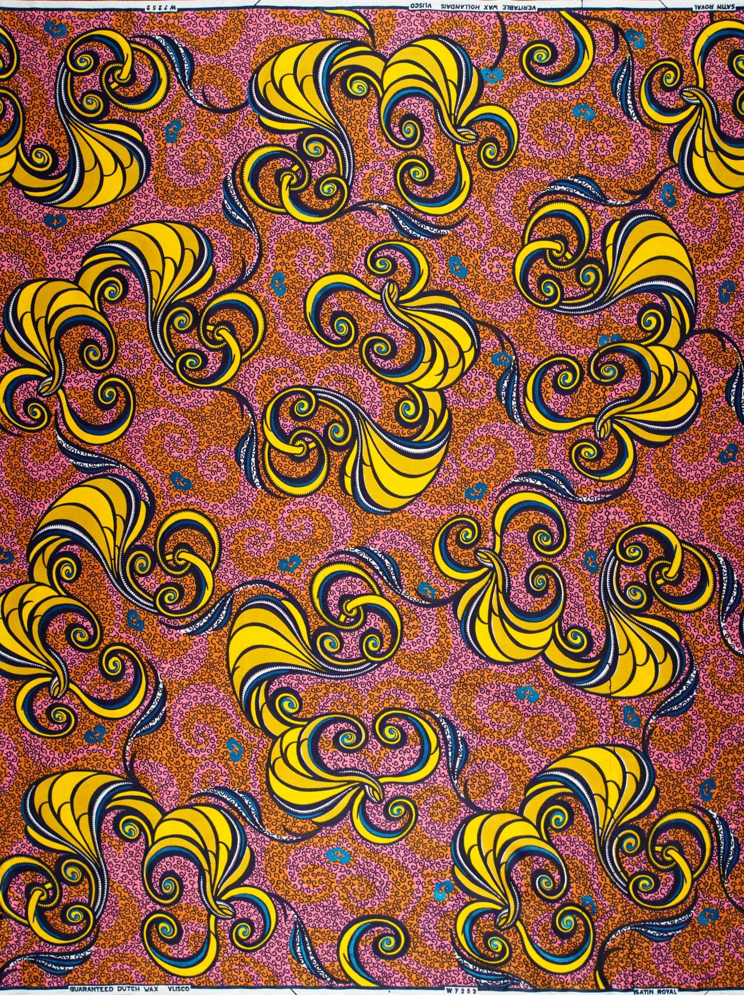 Vibrant yellow black floral-patterned fabric satin royal vlw7252.006