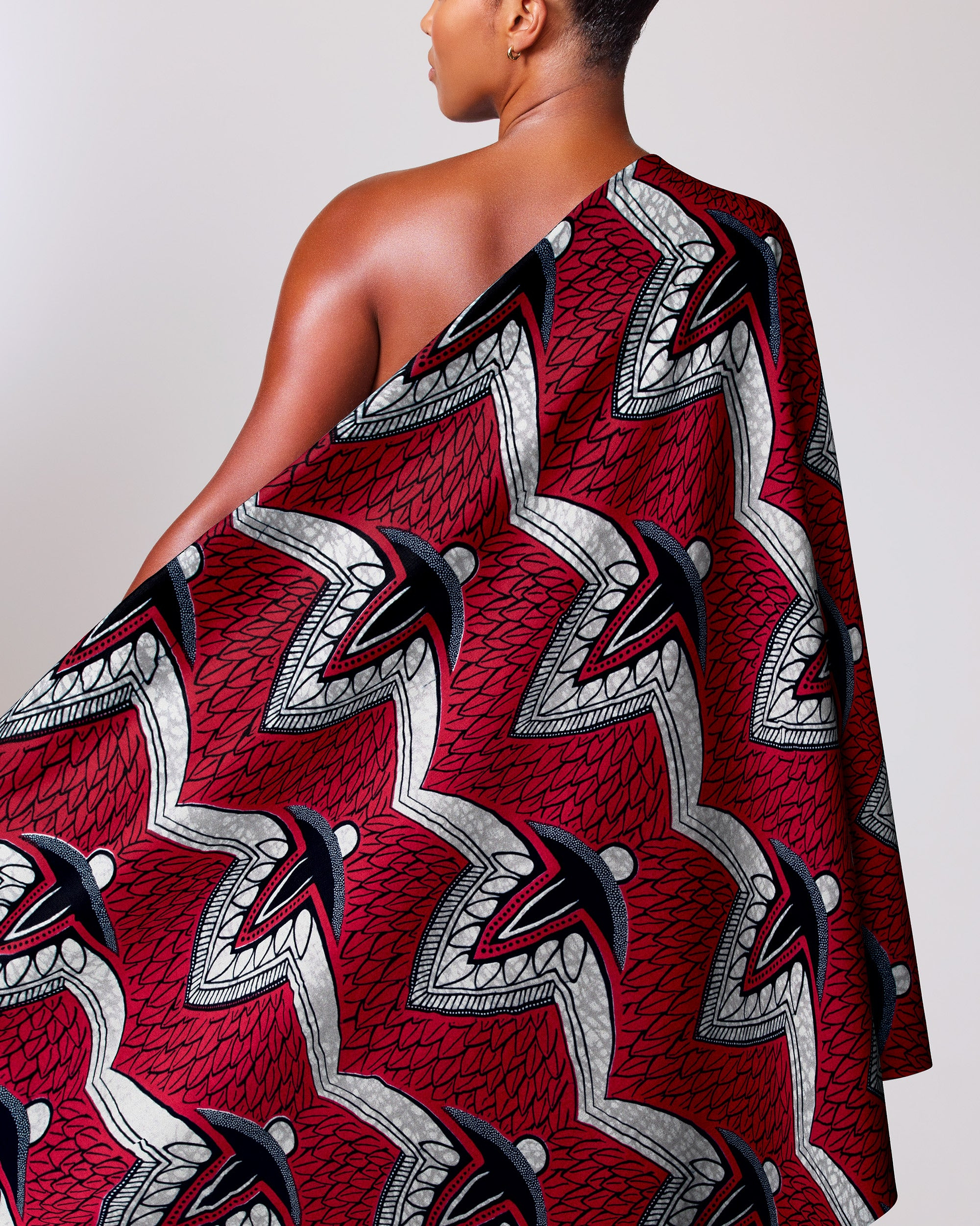 Vibrant red one-shoulder dress bold wax hollandais vlw7312.002