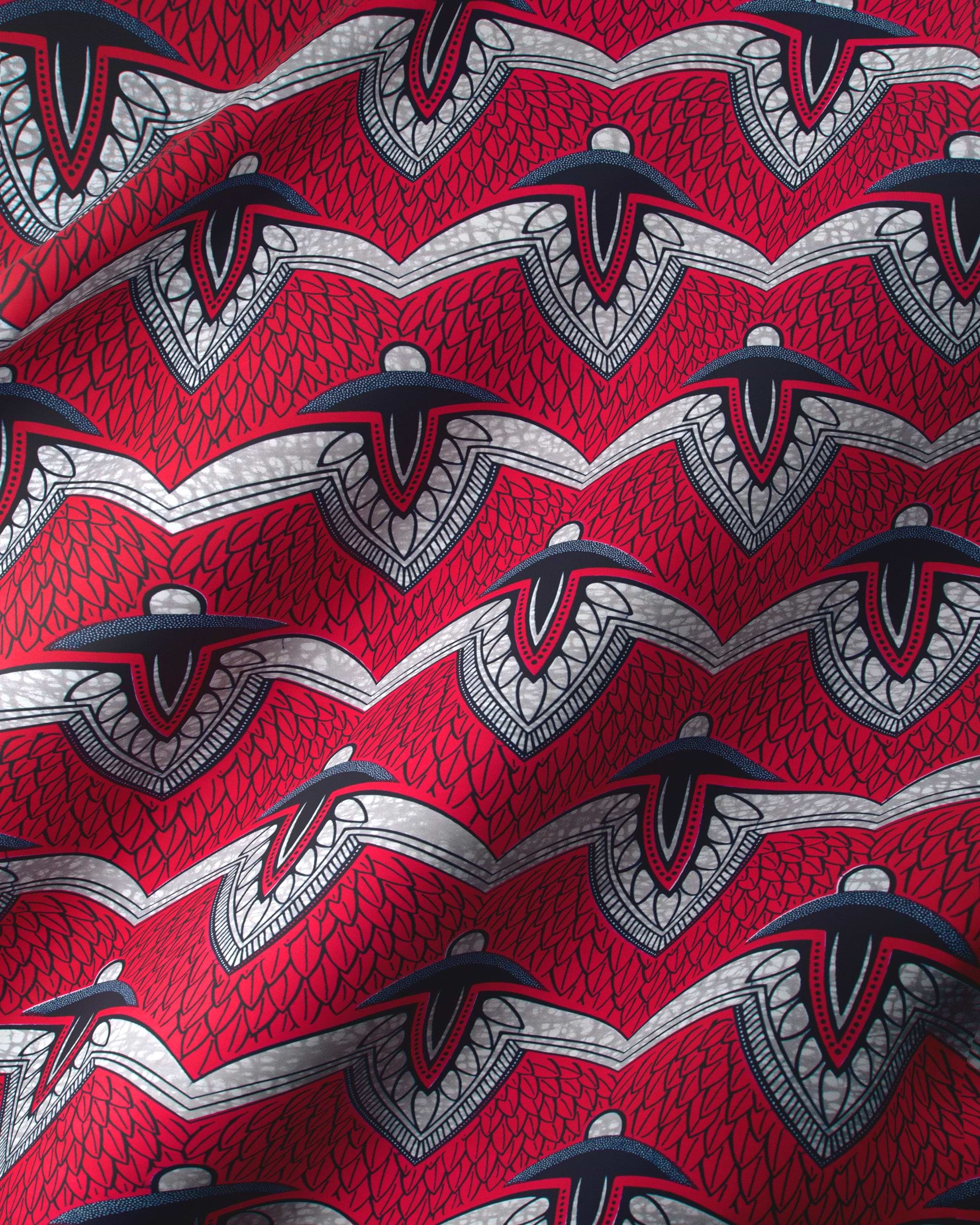 Vibrant red fabric bold pattern wax hollandais vlw7312.002