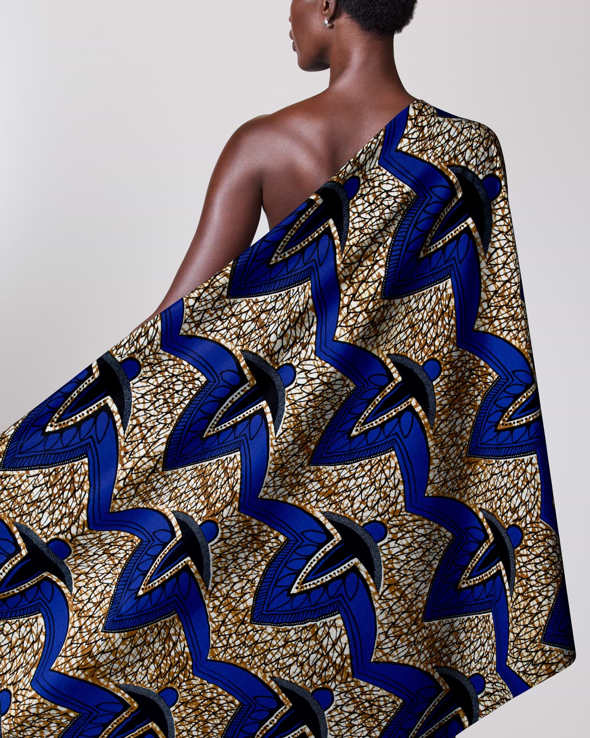 One-shoulder wrap dress bold blue wax hollandais vlw7312.003