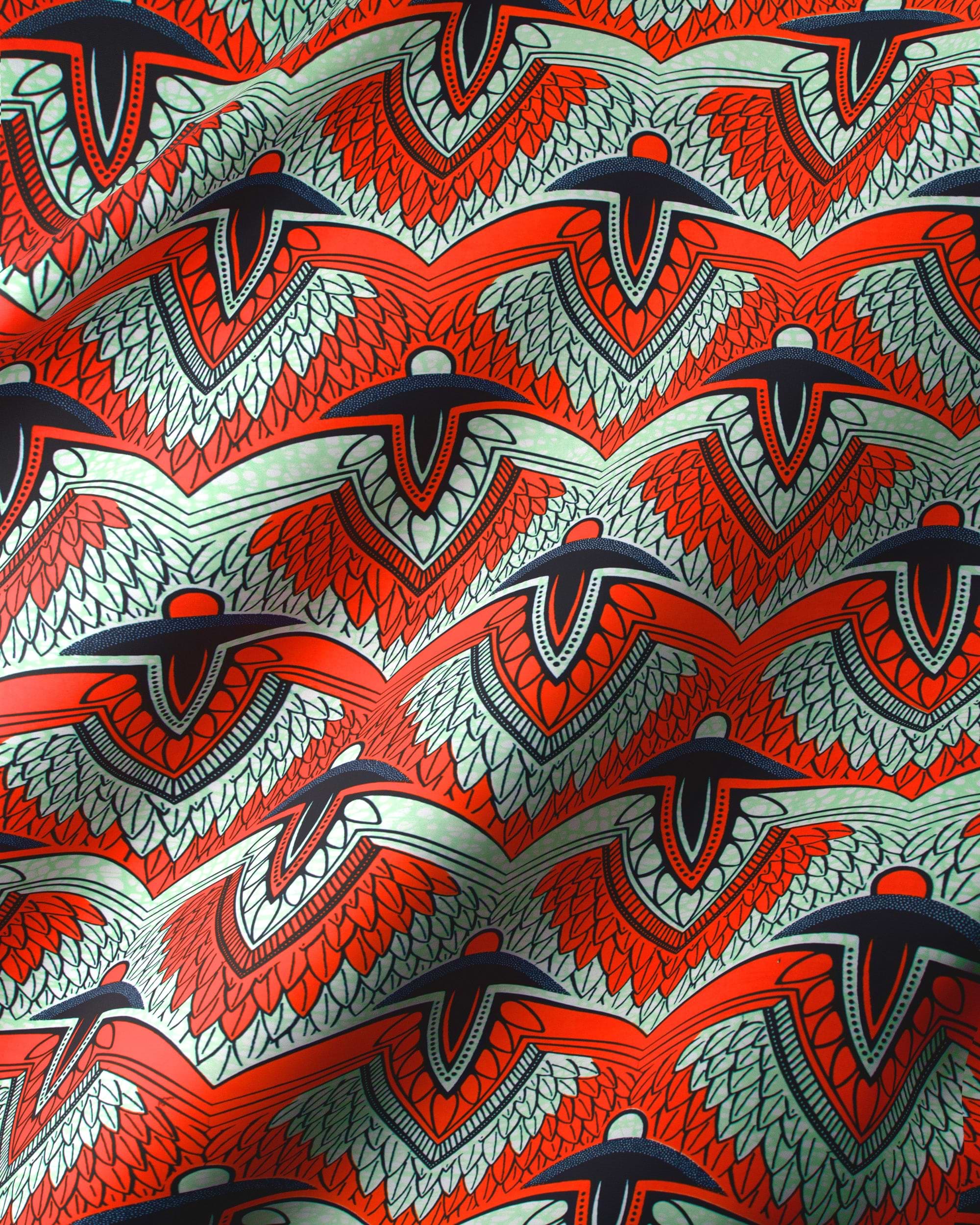 Vibrant red white black patterned wax hollandais vlw7312.006