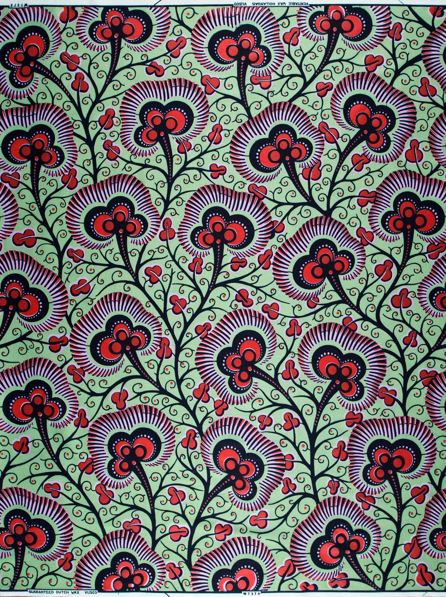 Vibrant red black stylized floral wax hollandais vlw7374.014