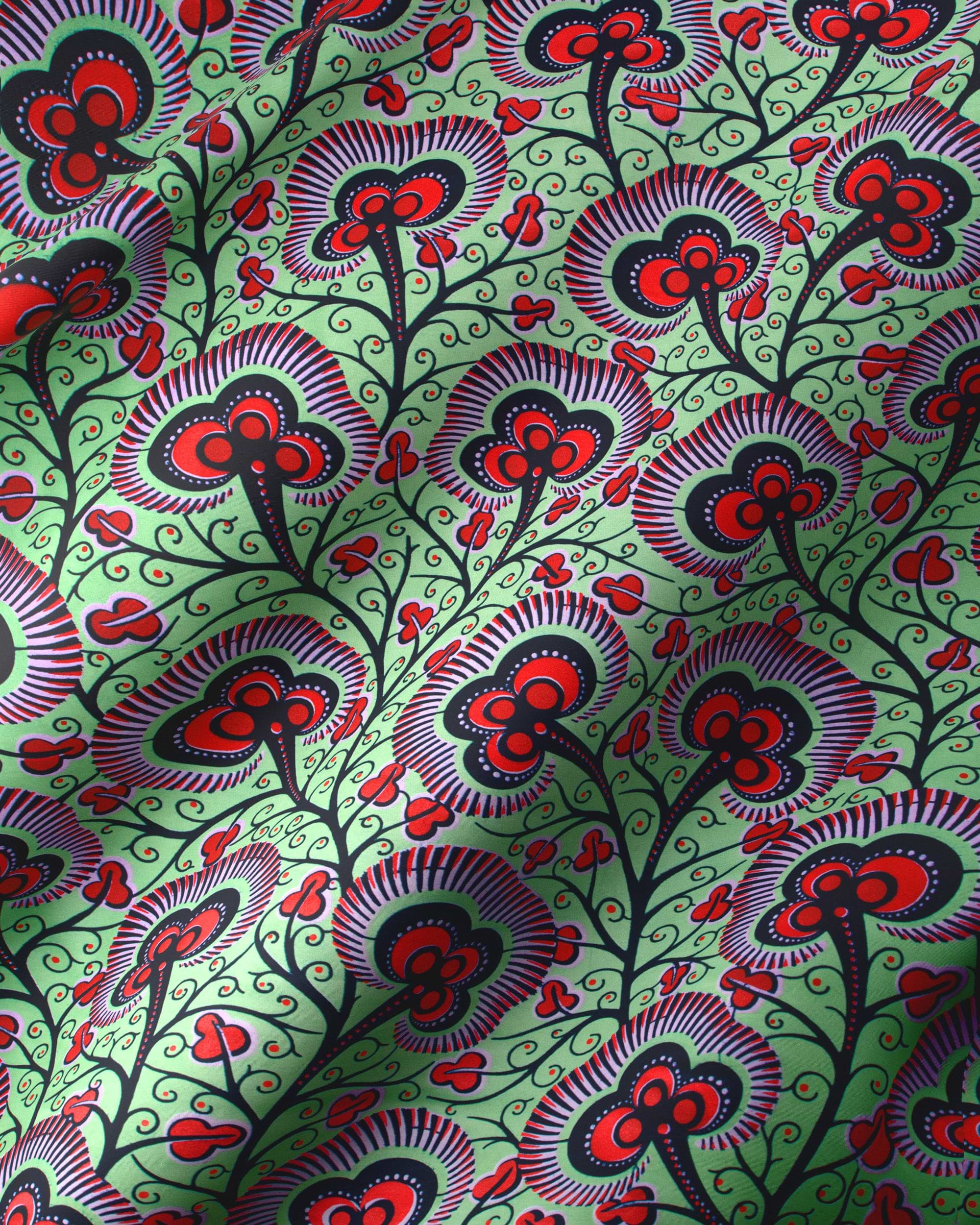 Vibrant green fabric bold red wax hollandais vlw7374.014