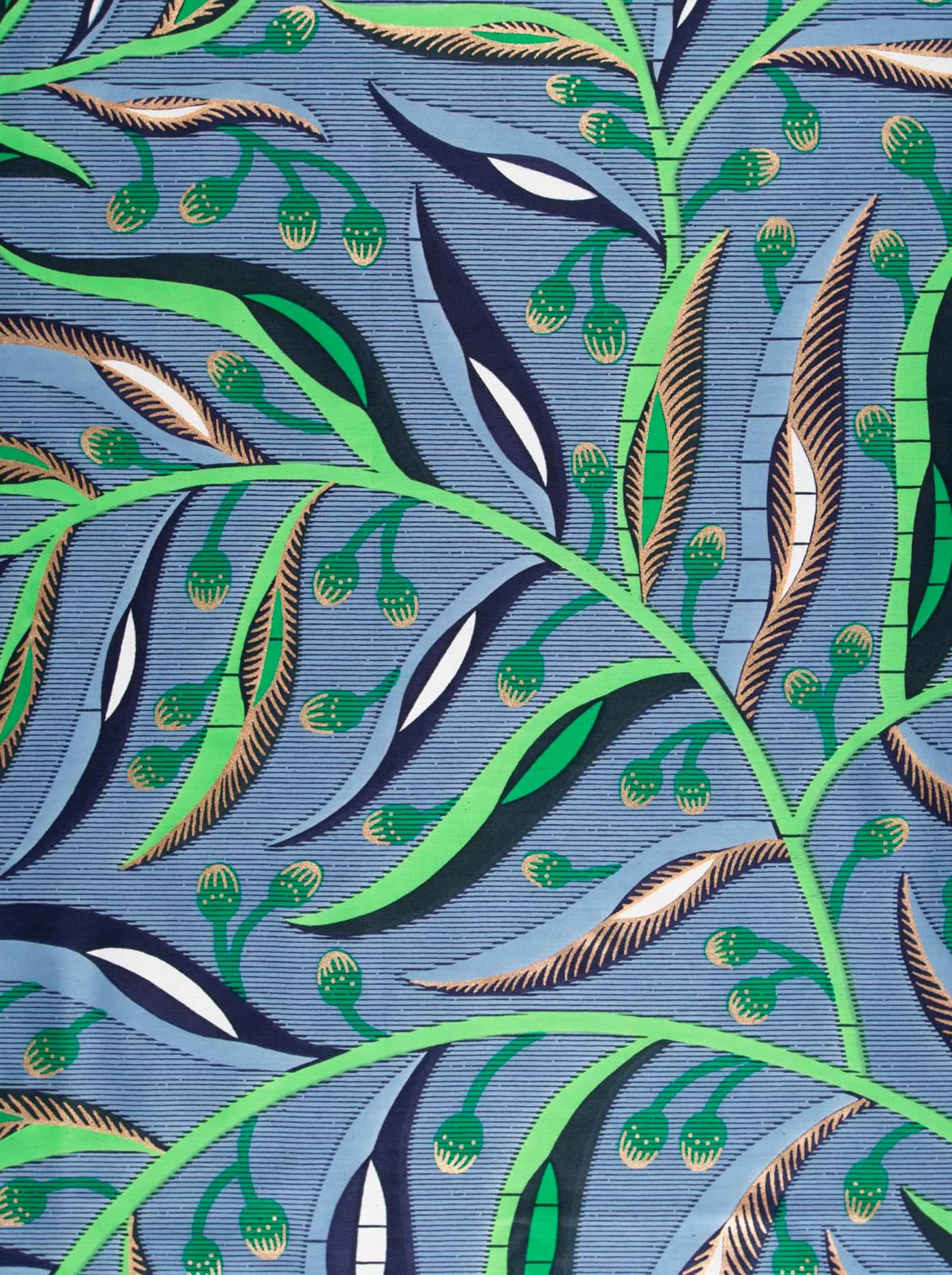 Blue fabric vibrant tropical leaf satin royal vlw7906.001