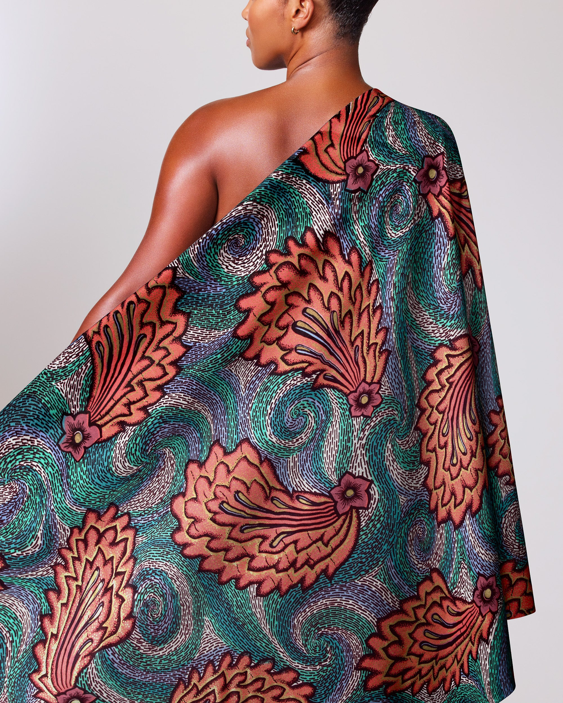 Vibrant one-shoulder wrap dress bold satin royal vlw8985.005