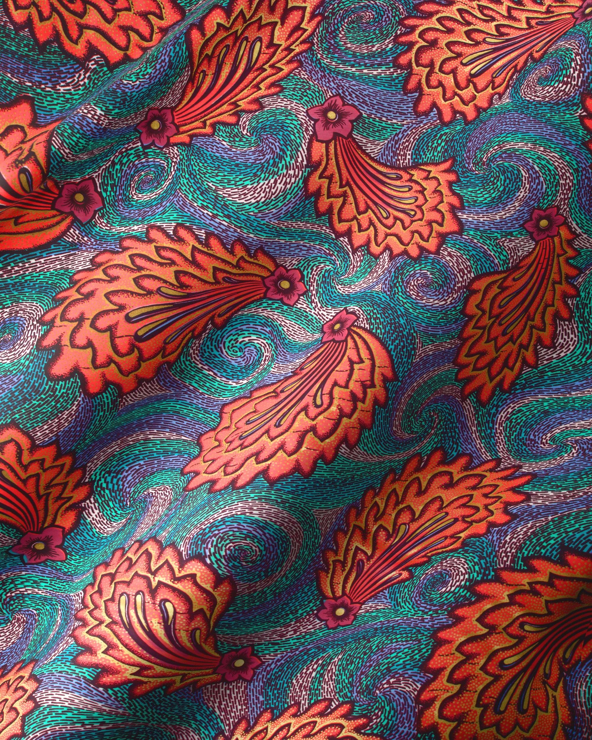 Vibrant orange purple floral-patterned fabric satin royal vlw8985.005