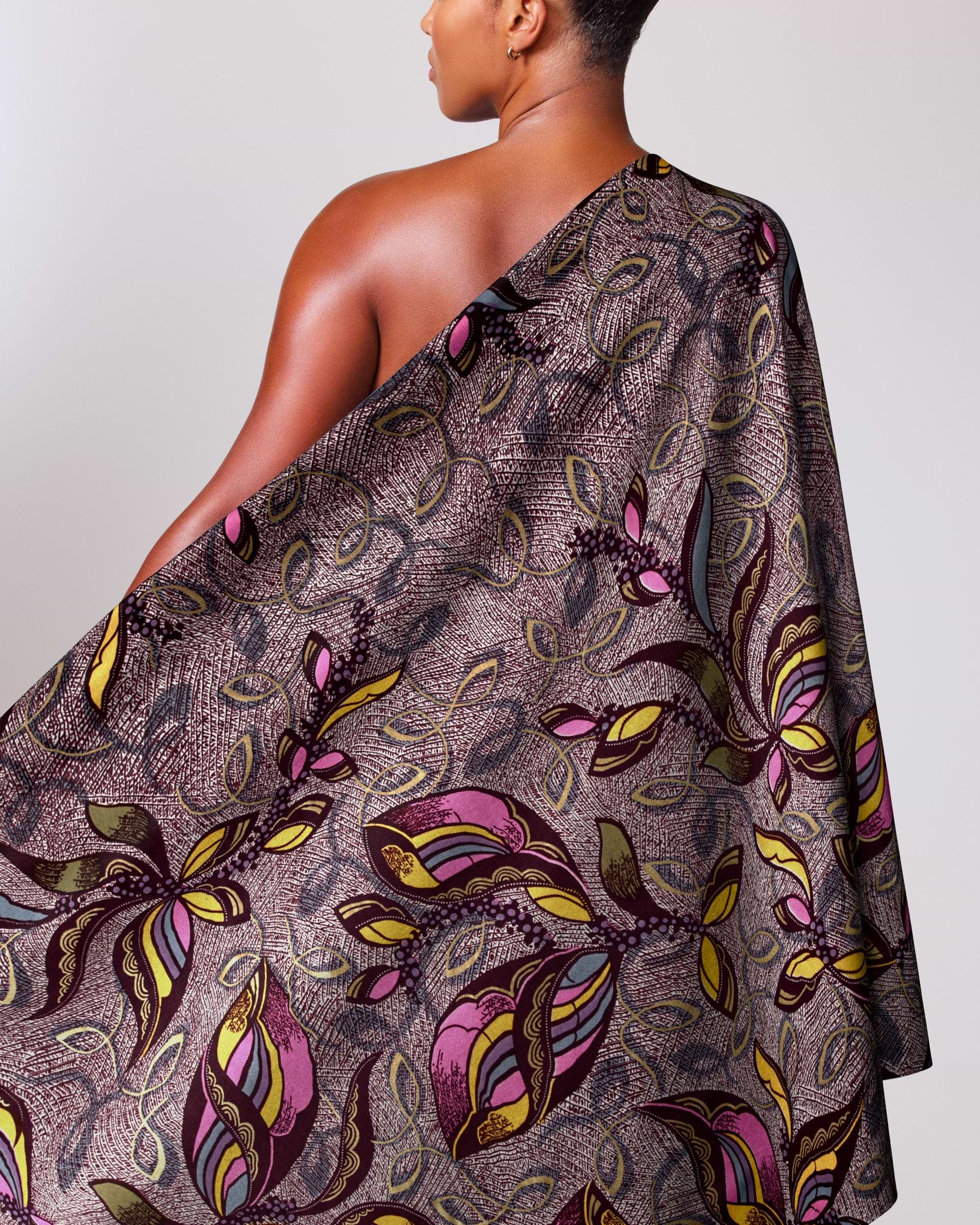 Vibrant one-shoulder wrap dress rich satin royal vlw9067.001