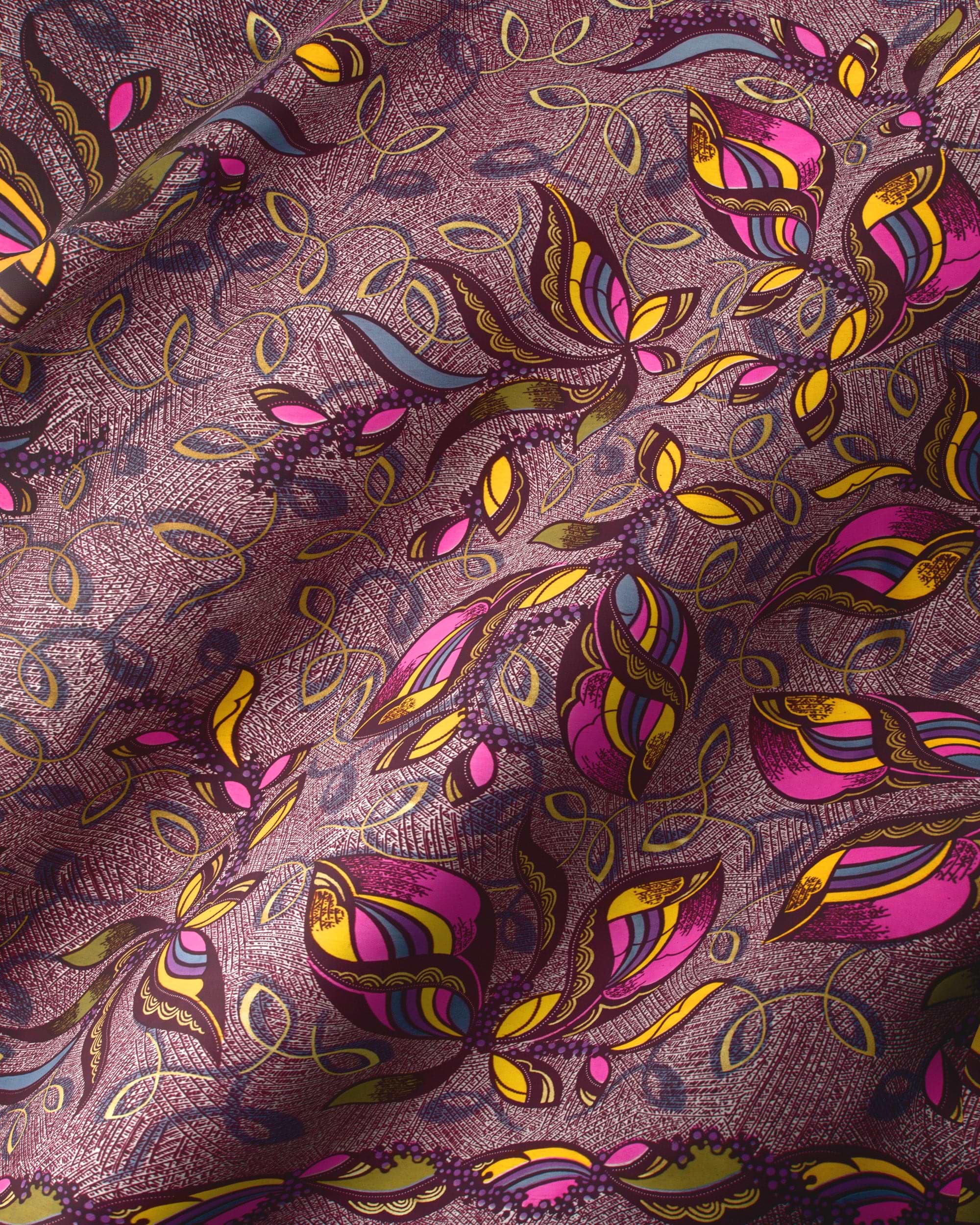Vibrant butterfly leaf patterned fabric satin royal vlw9067.001