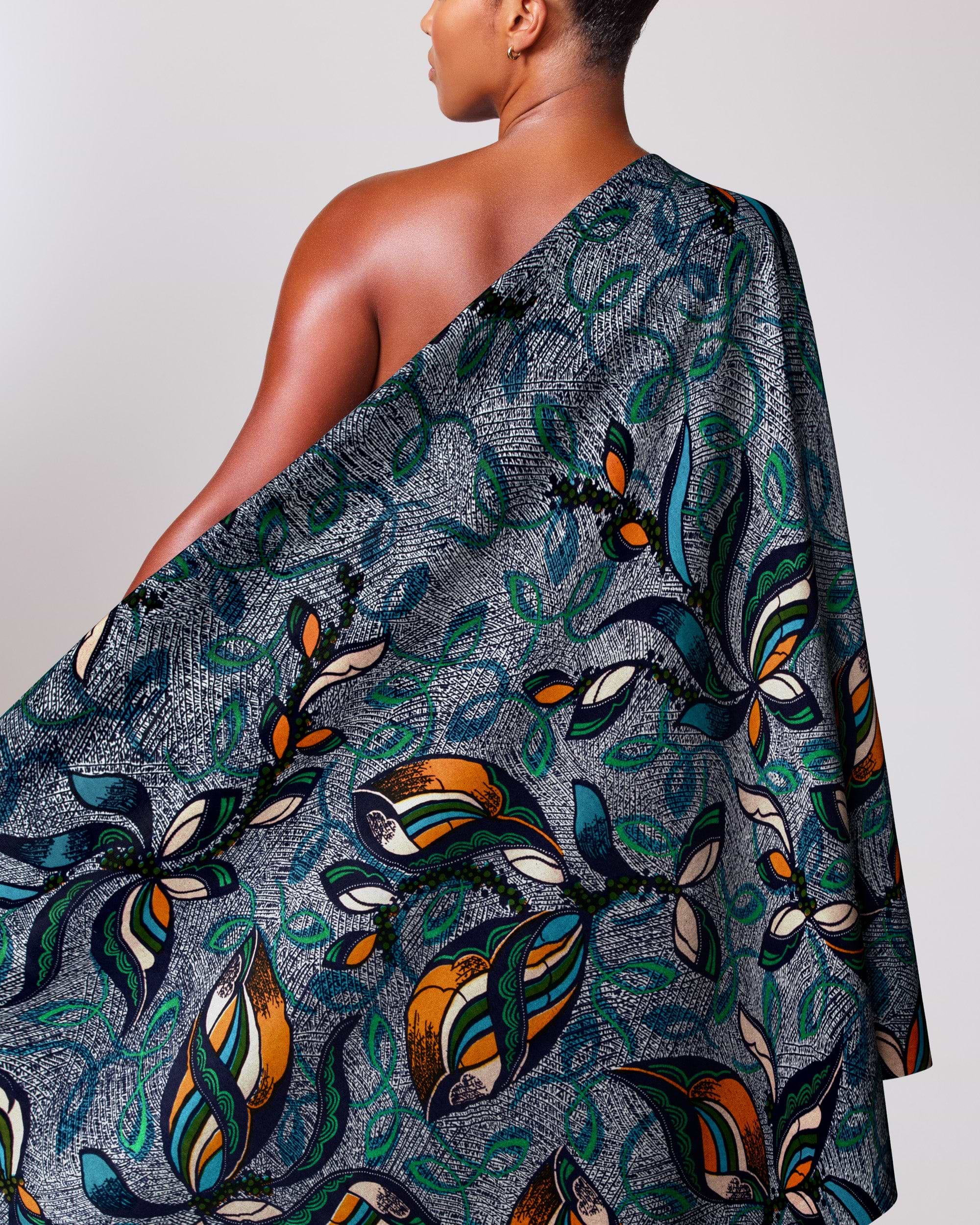 Vibrant one-shoulder wrap dress bold satin royal vlw9067.004