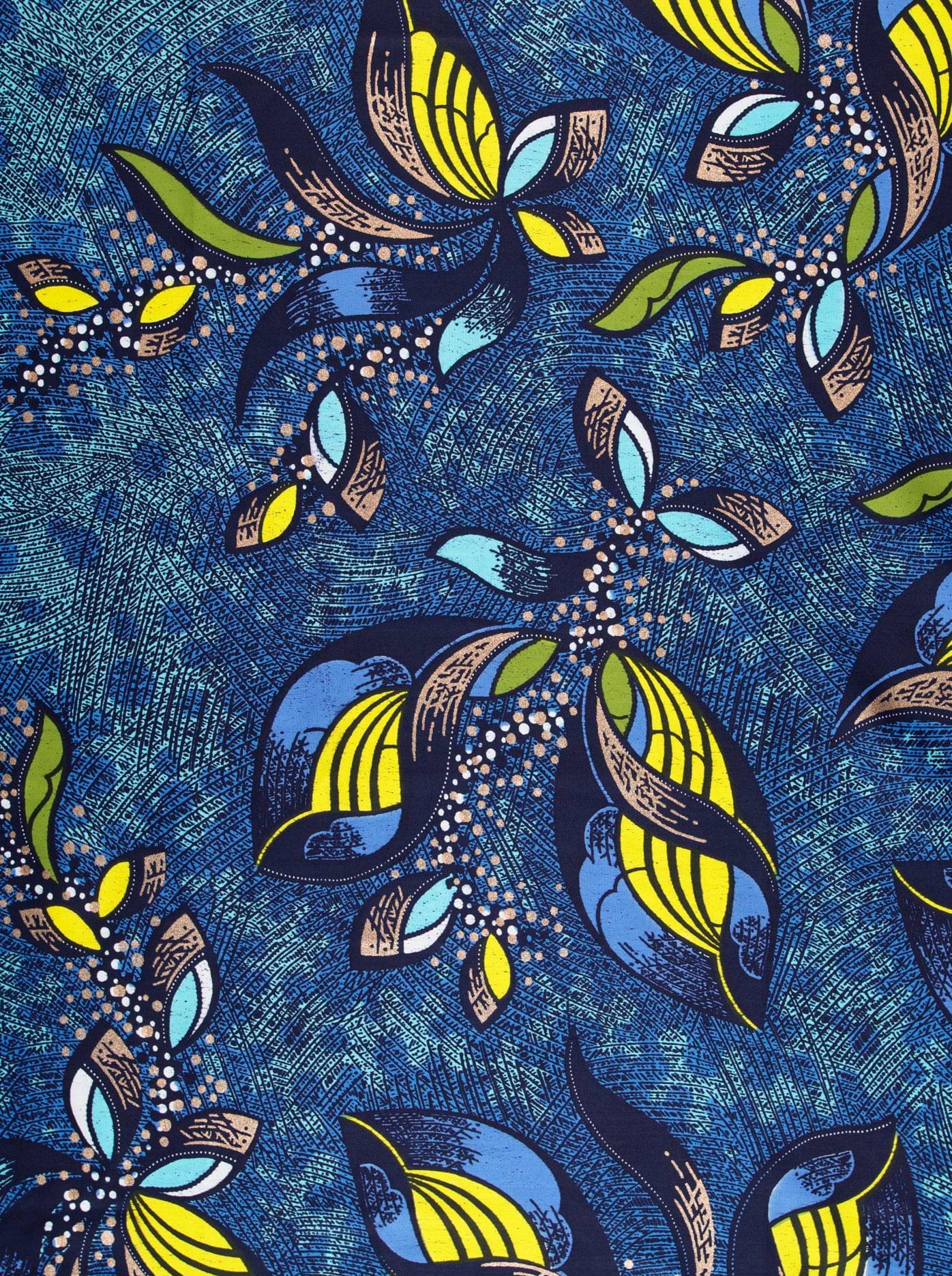 Vibrant blue african print fabric satin royal vlw9067.008