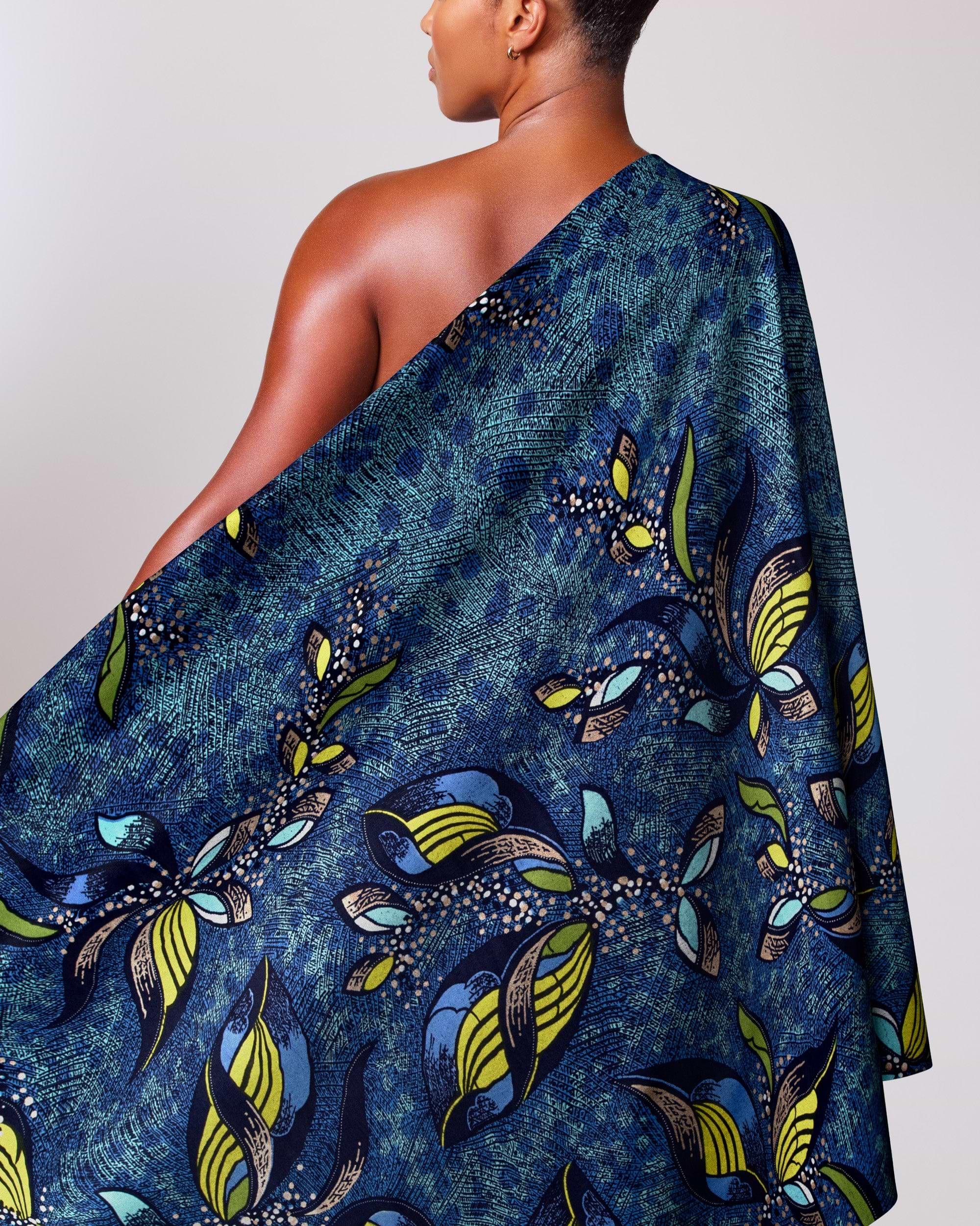 One-shoulder wrap dress deep blue satin royal vlw9067.008