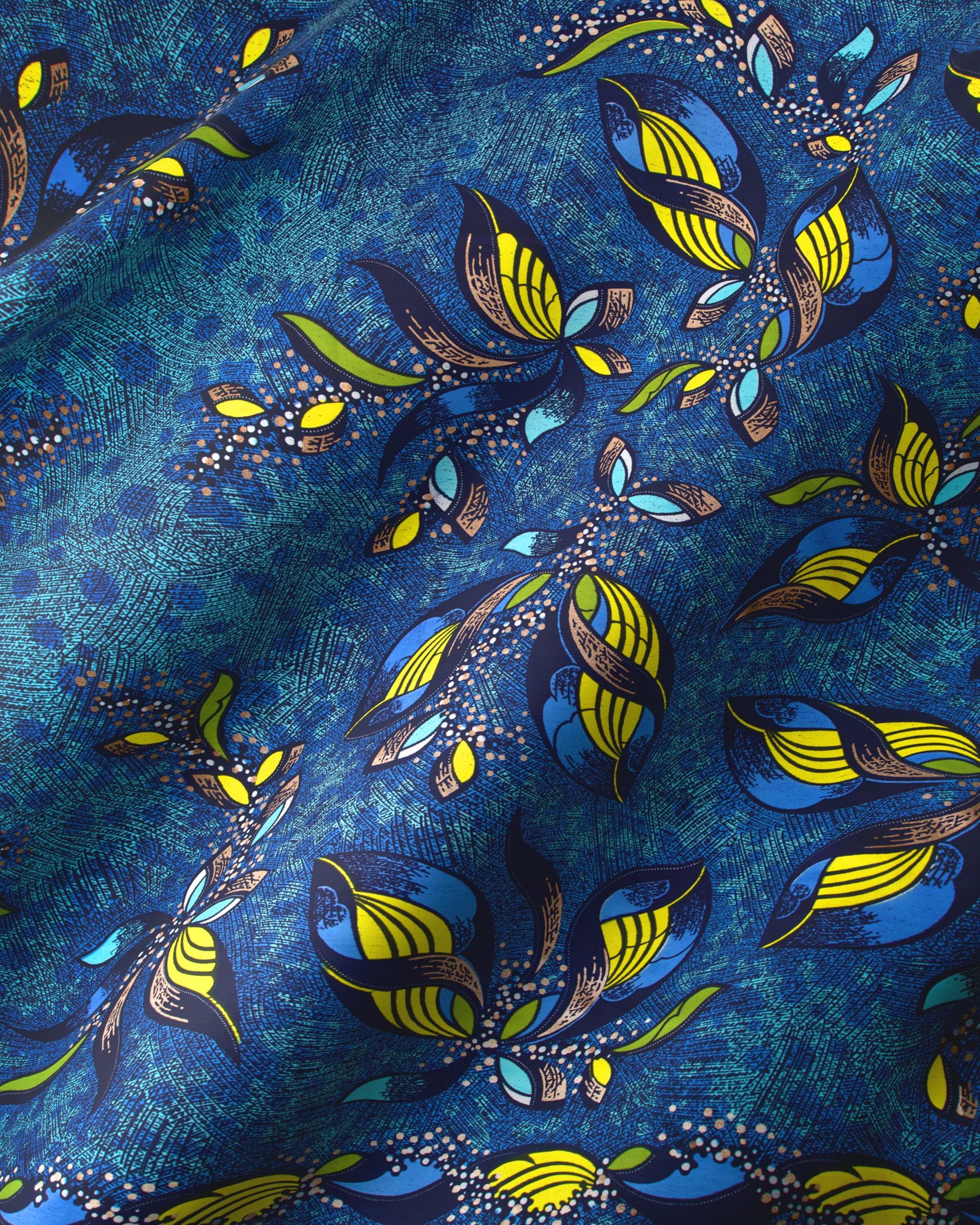 Blue fabric vibrant pattern stylized satin royal vlw9067.008
