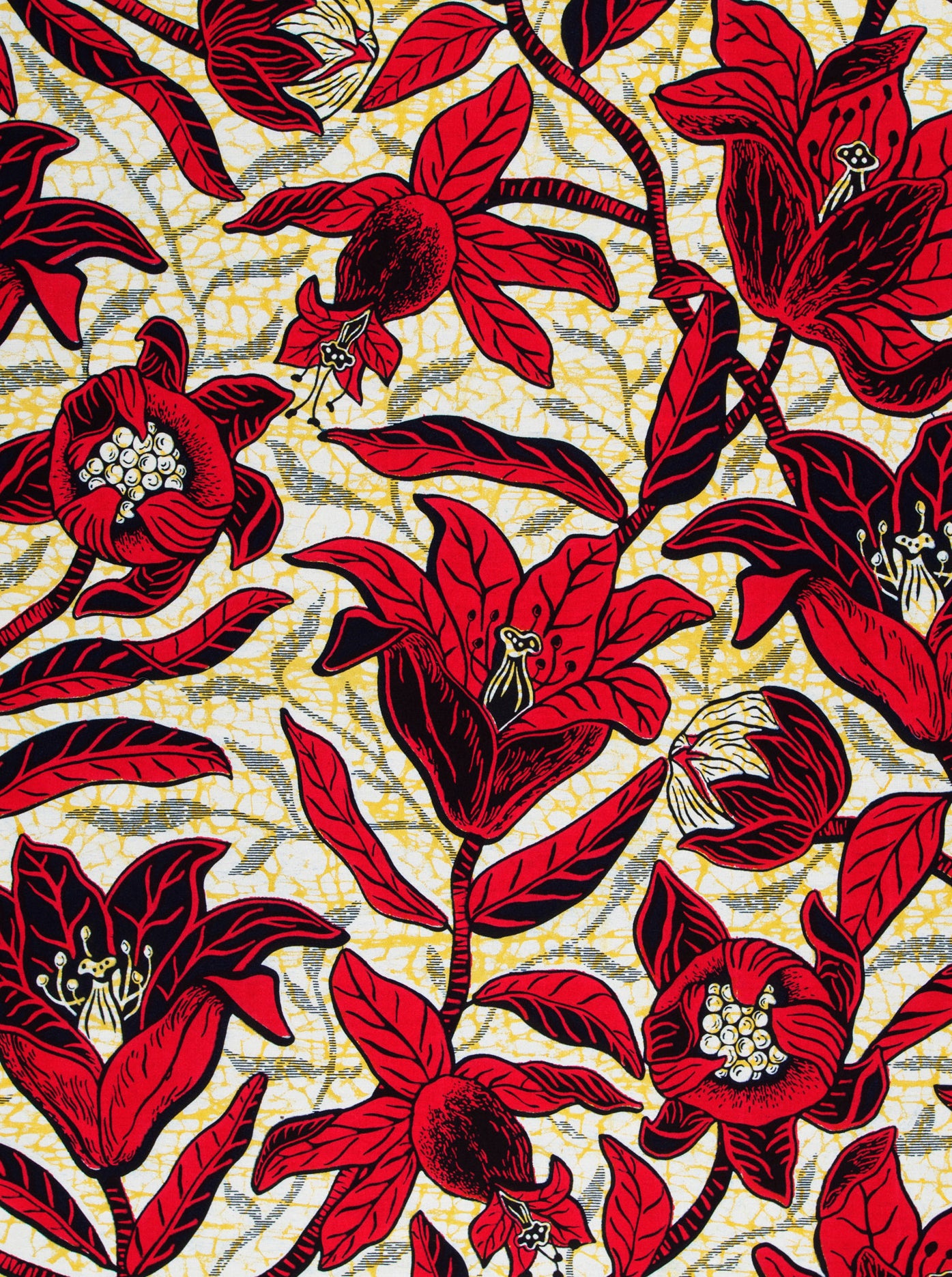 Vibrant red floral fabric bold wax hollandais vlw9238.006