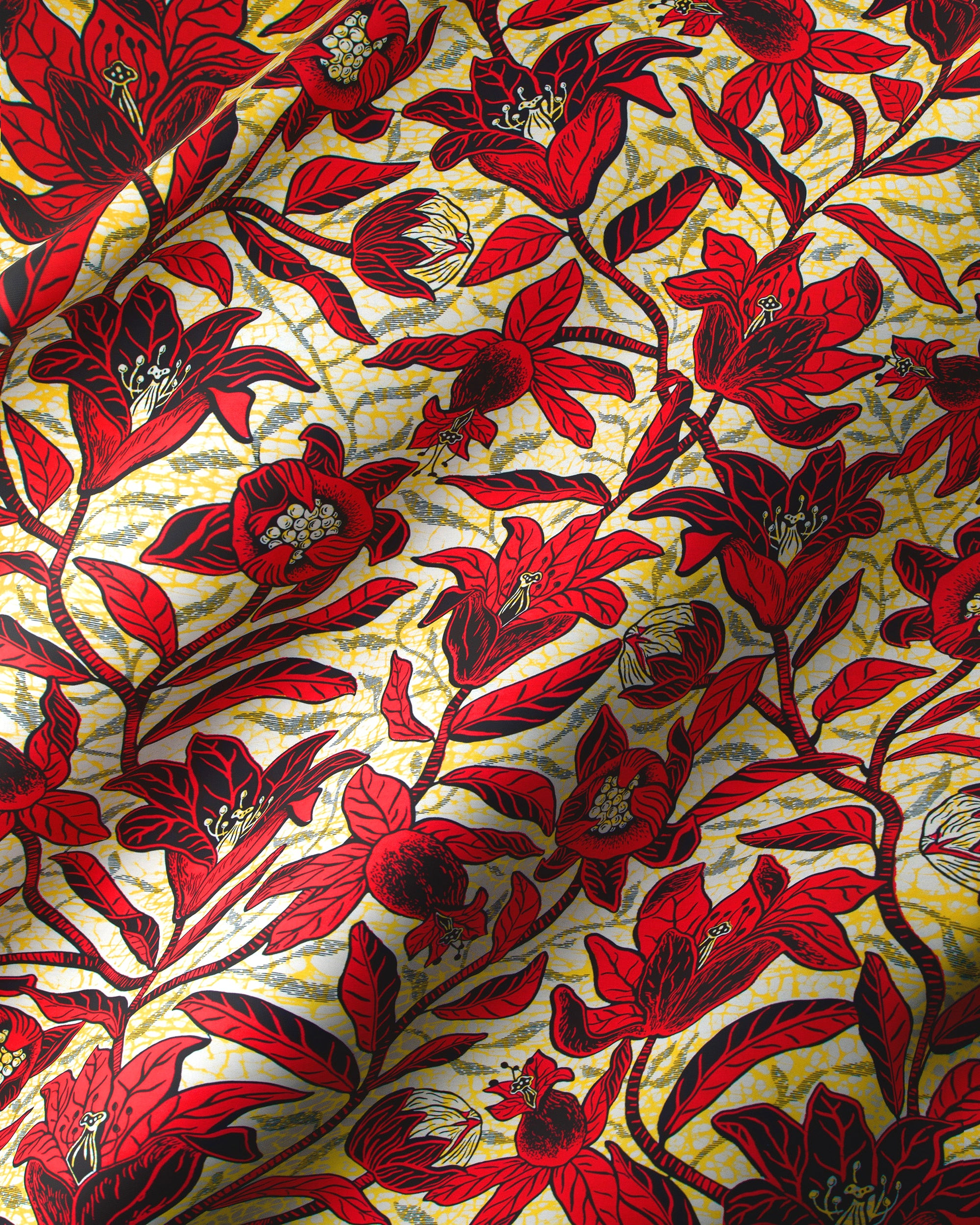 Vibrant red floral fabric bold wax hollandais vlw9238.006