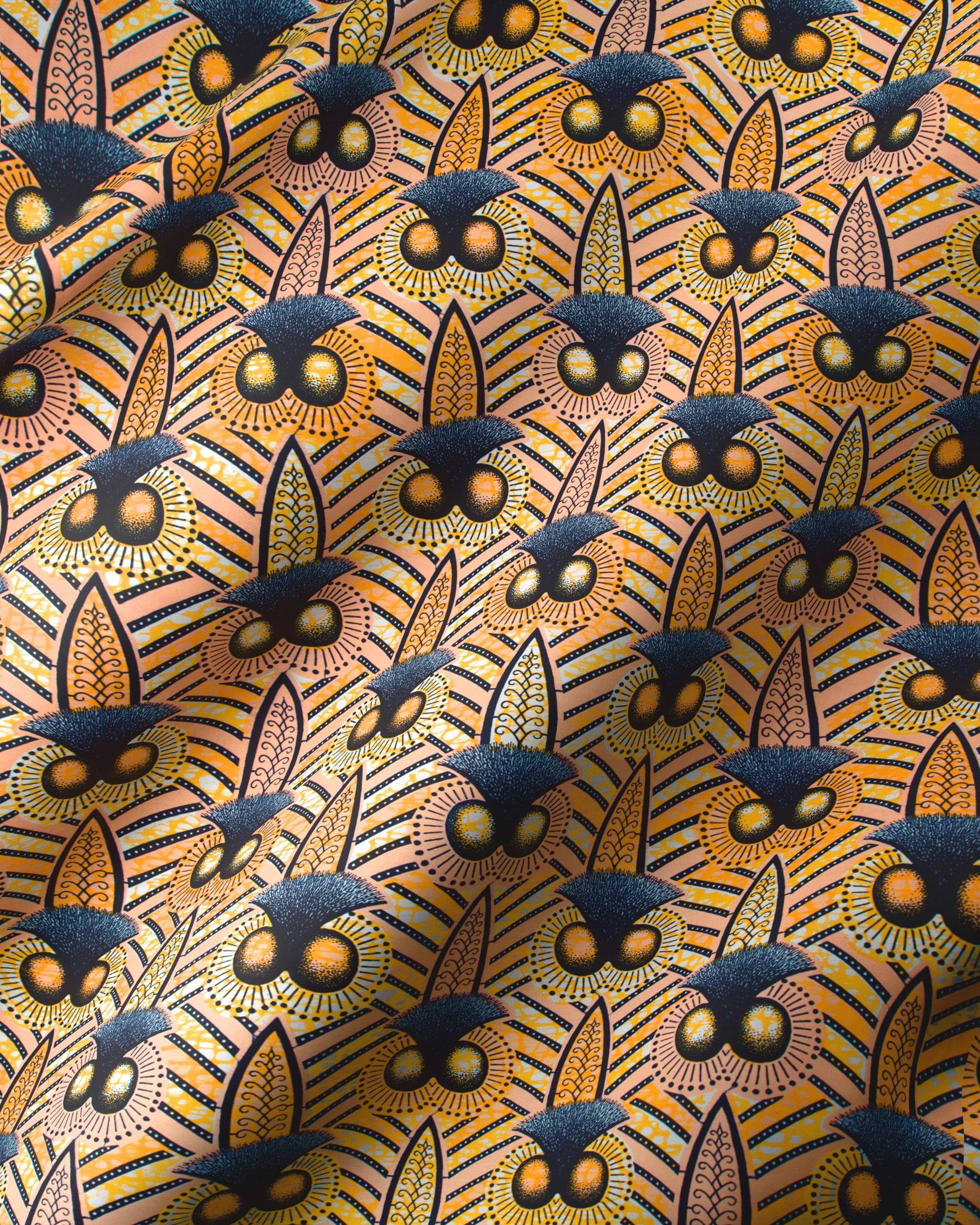 Vibrant orange black patterned fabric wax hollandais vlw9321.001