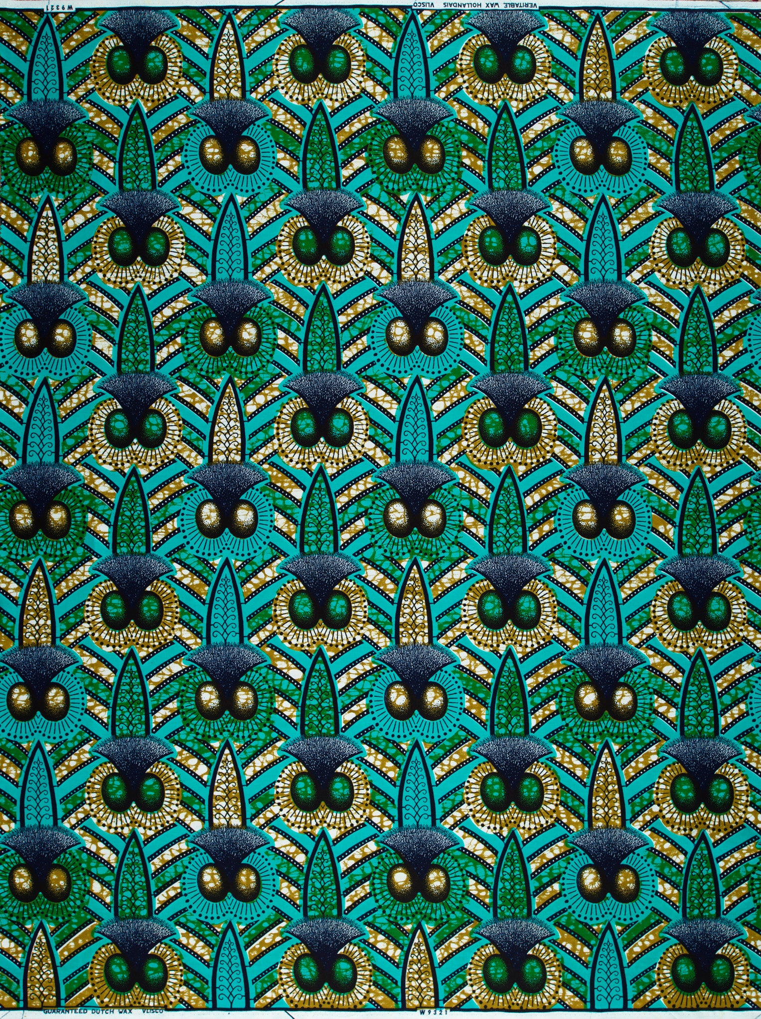 Vibrant teal gold african print wax hollandais vlw9321.002